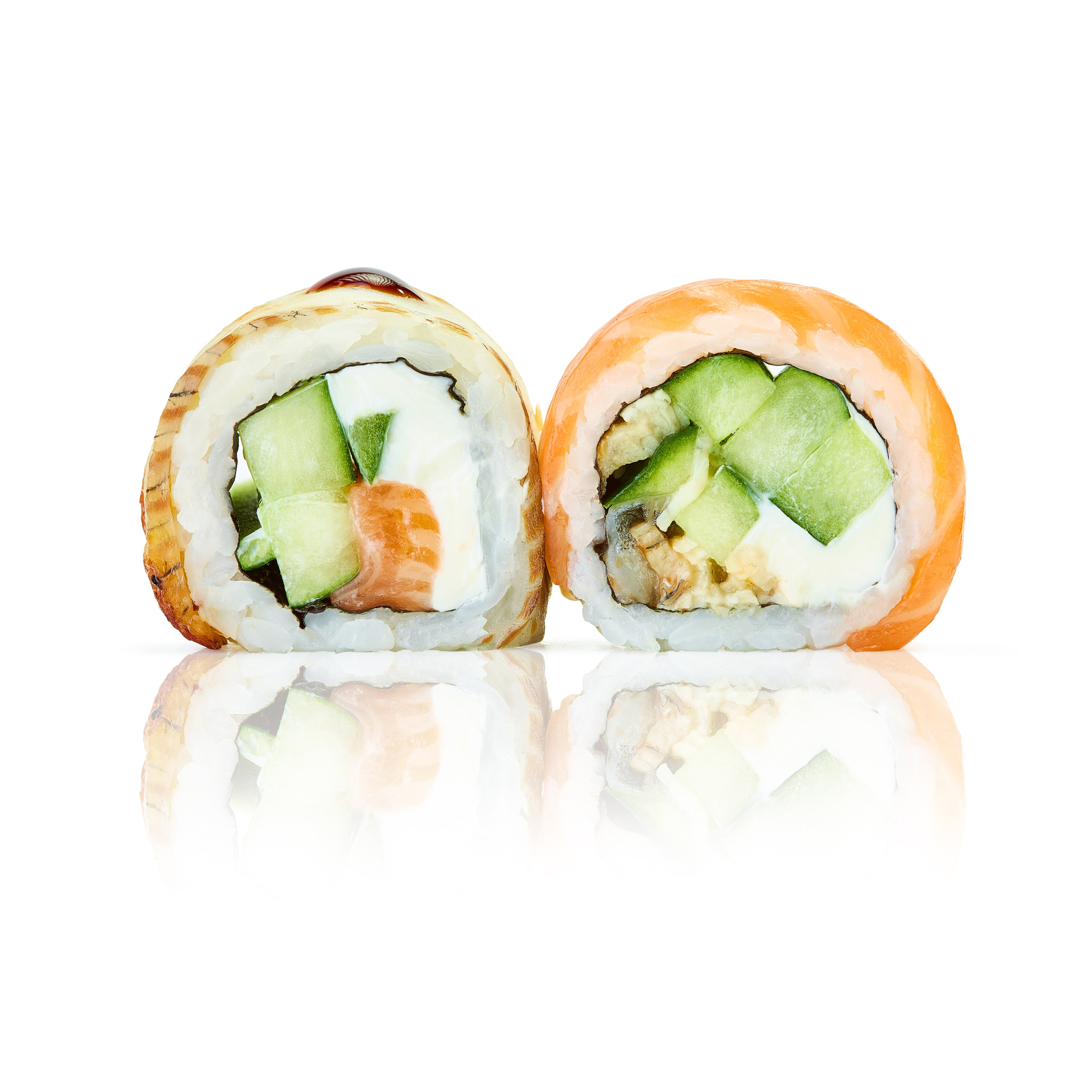 Нежный лосось, королевская креветка, сливочный сыр, огурец