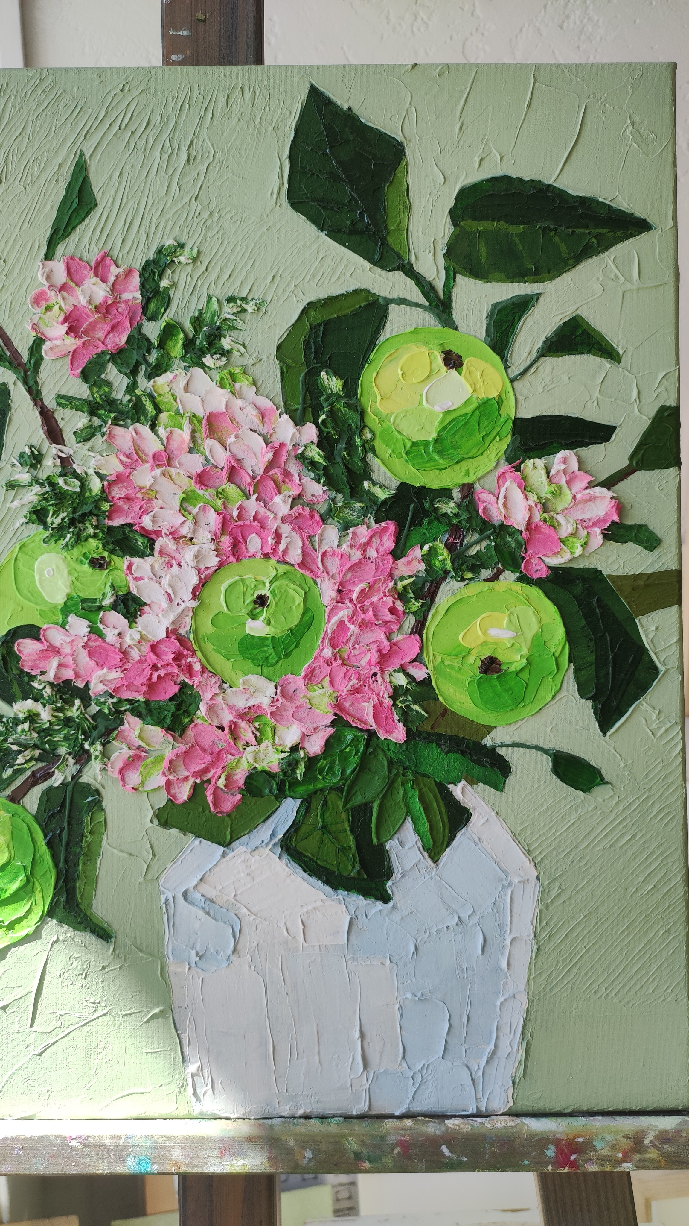 «Яблочки». Акрил, холст на подрамнике, 40×40 см. Галерея картин художницы Бельмесовой Евгении