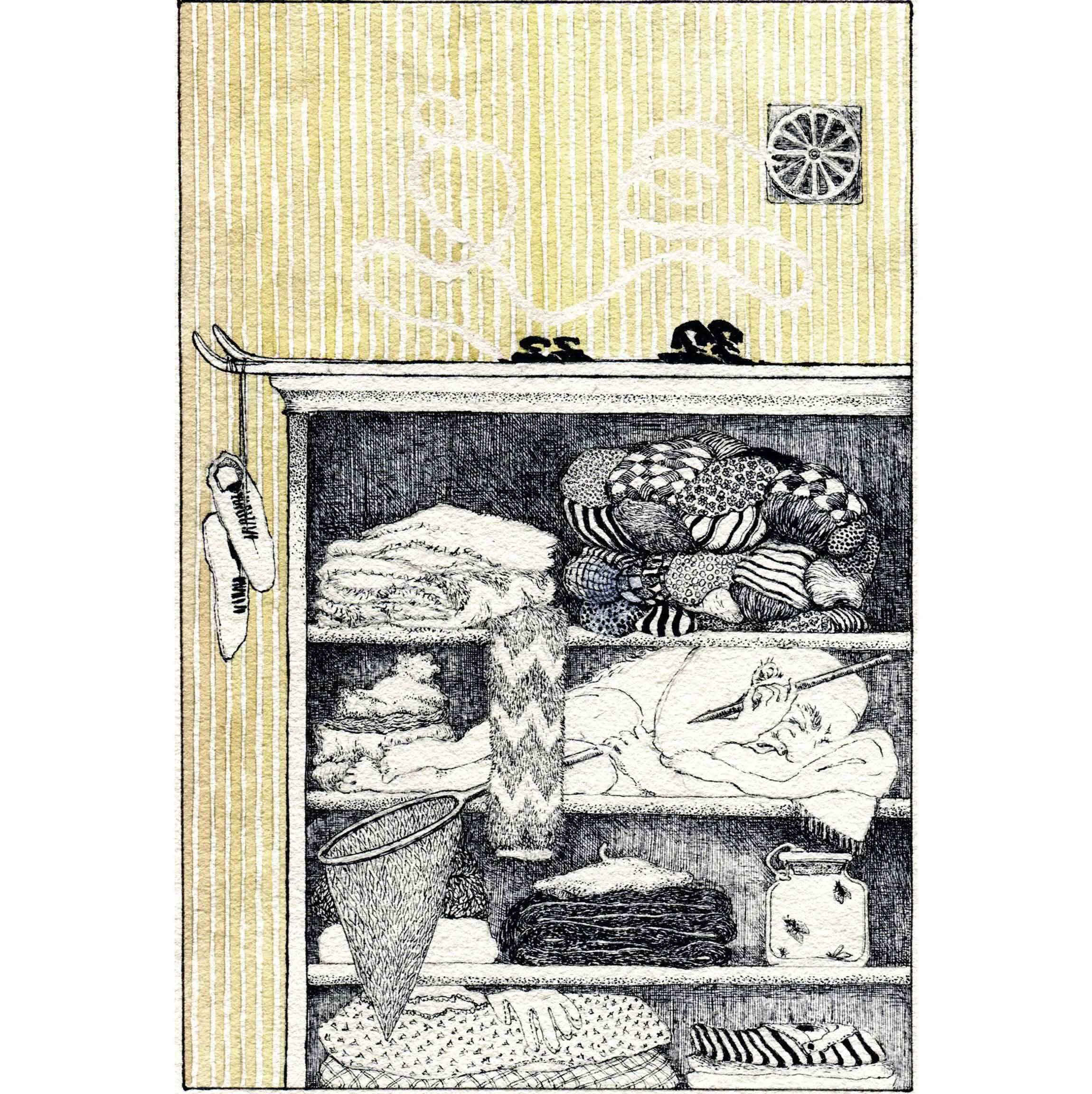 ЛОВЦЫ БЛОХ III. триптих. акварель, тушь графика художник Перепеченова Анна