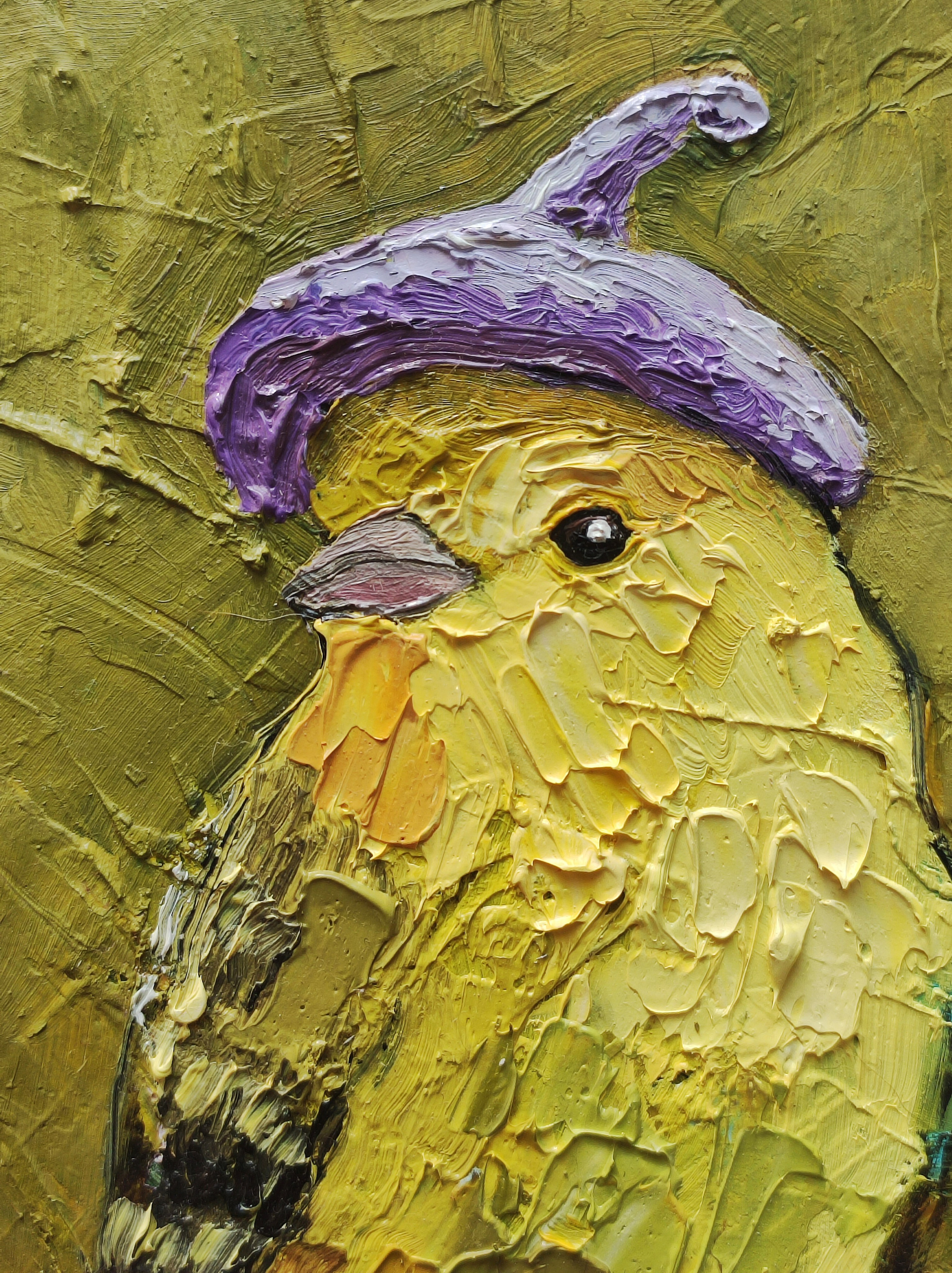 «Пташка-милашка». Масло, картон, 15×18 см. Галерея авторских картин художницы Бельмесовой Евгении