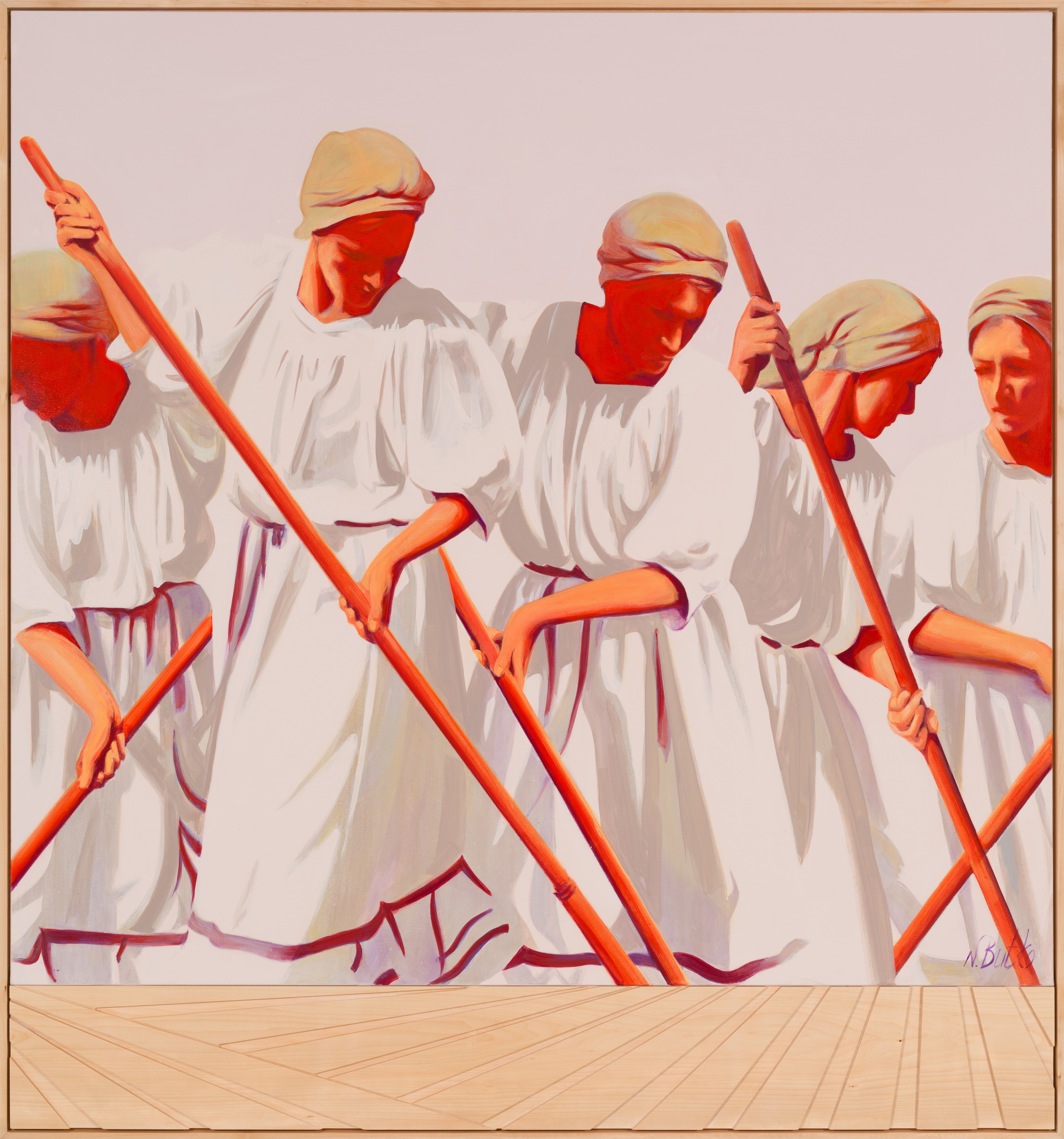 «Метод пяти грабель» - художник Наталия Бутко (холст, акрил, масло, дерево, 152x142 см, 2025)