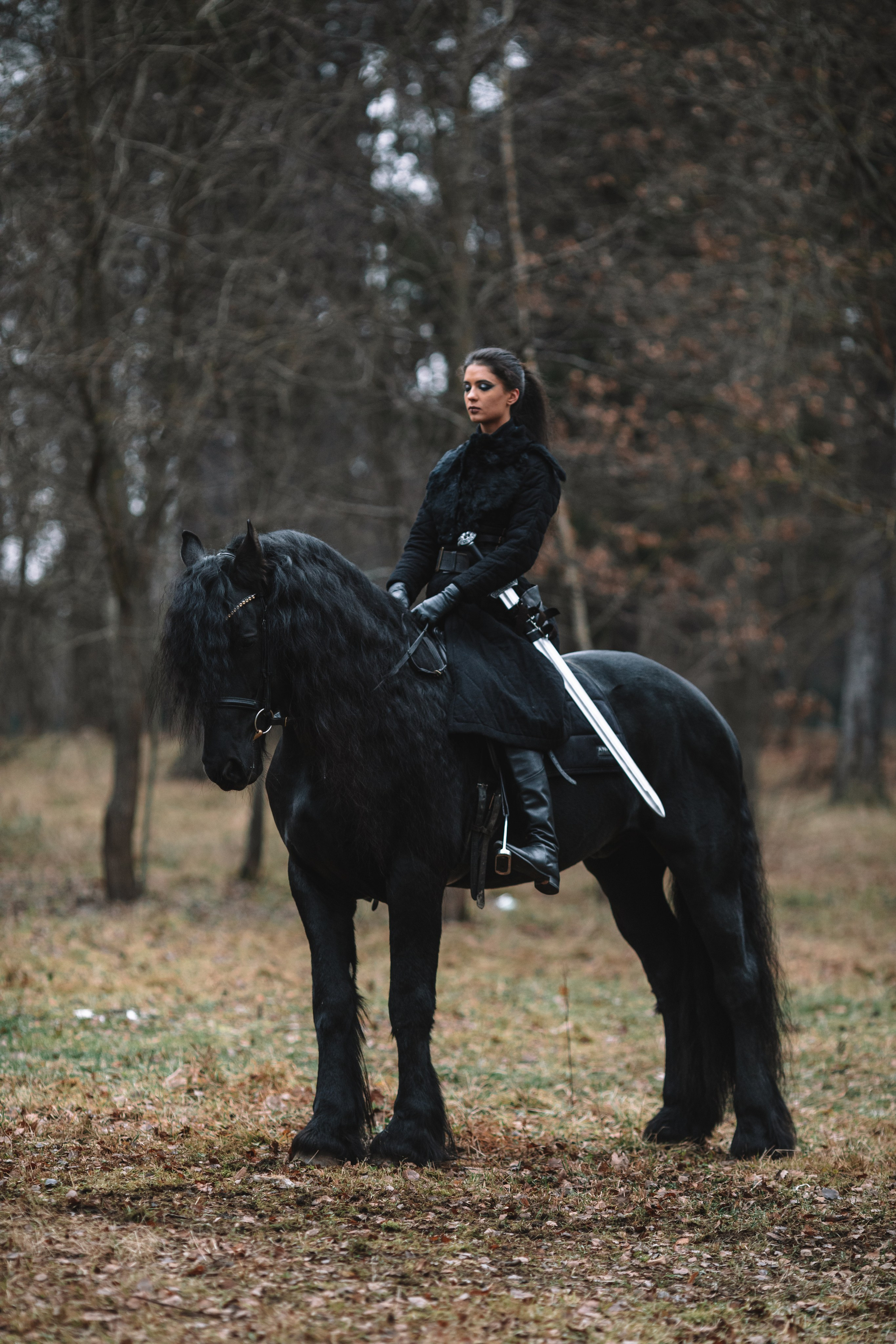 Наташа с фризом в костюме викинга. Фотосессии с лошадьми