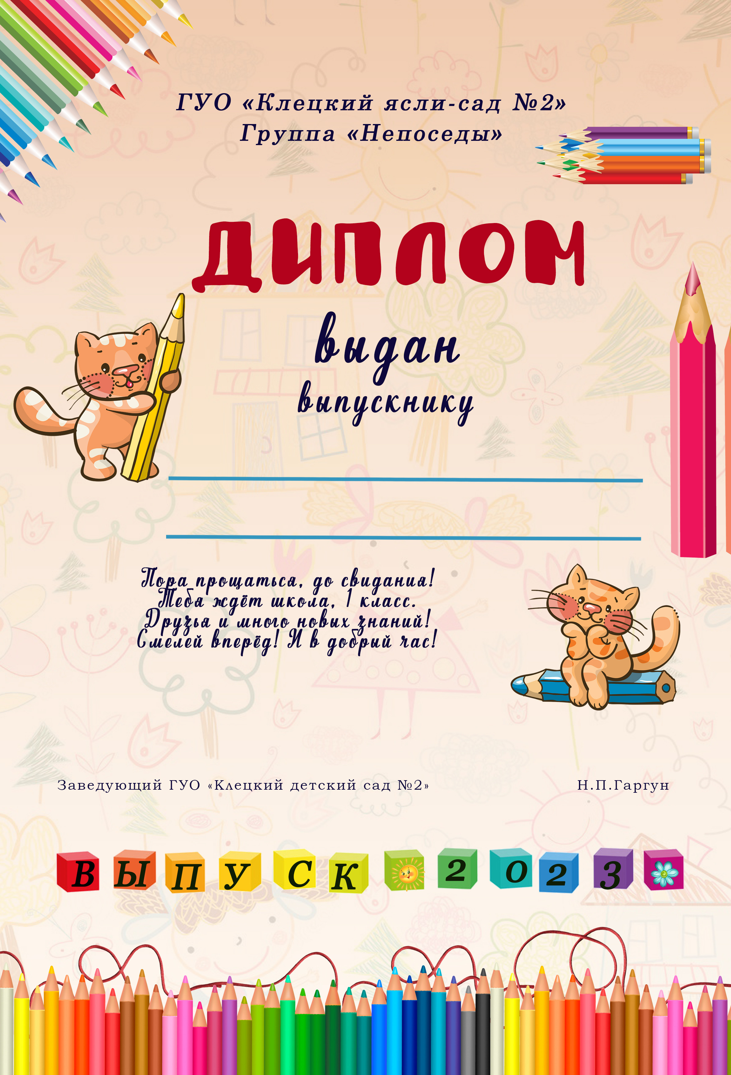 Диплом об окончании детского сада. Детский и школьный фотограф Наталья Анищик