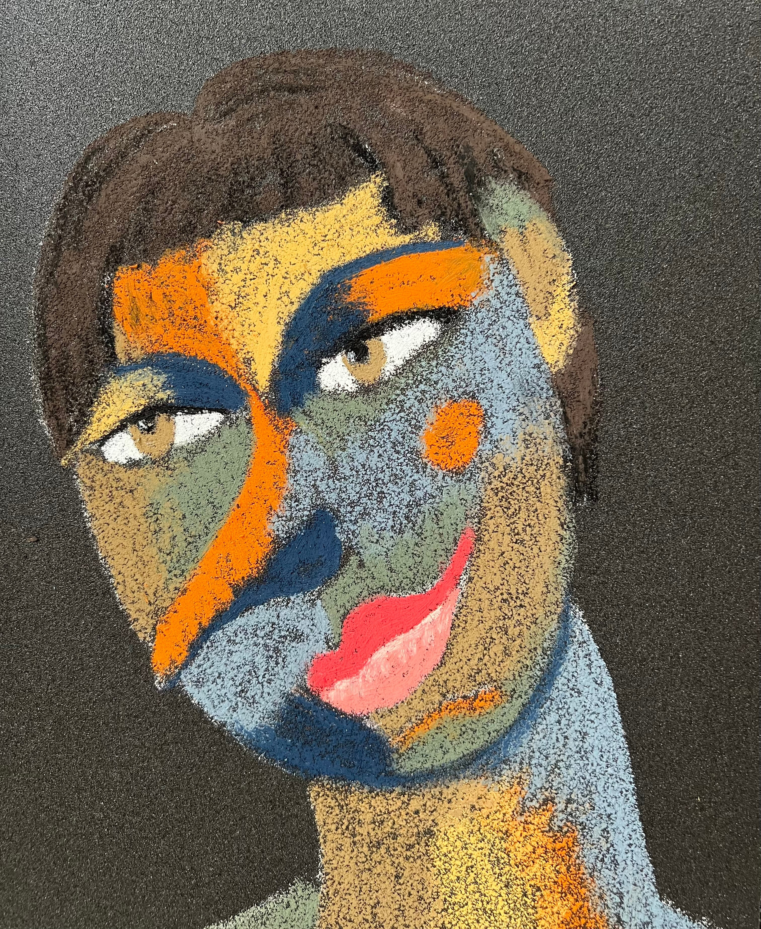 Title: Gardener  Material: Oil pastel, sandpaper Size: 28 x 23 cm 