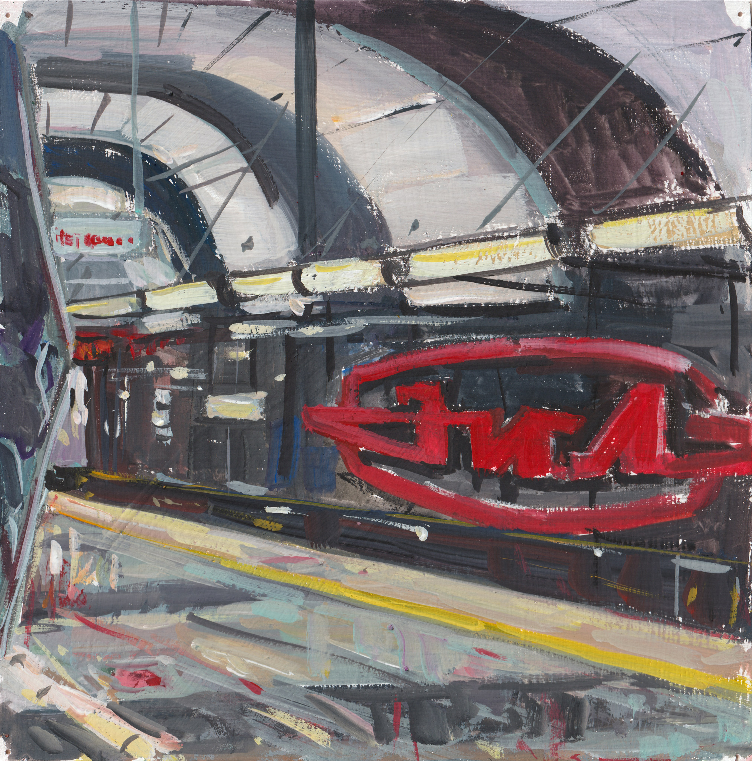 "Etude. ZIL. Troitskaya metro line" cardboard, gouache 19x19cm, 2026 not for sale