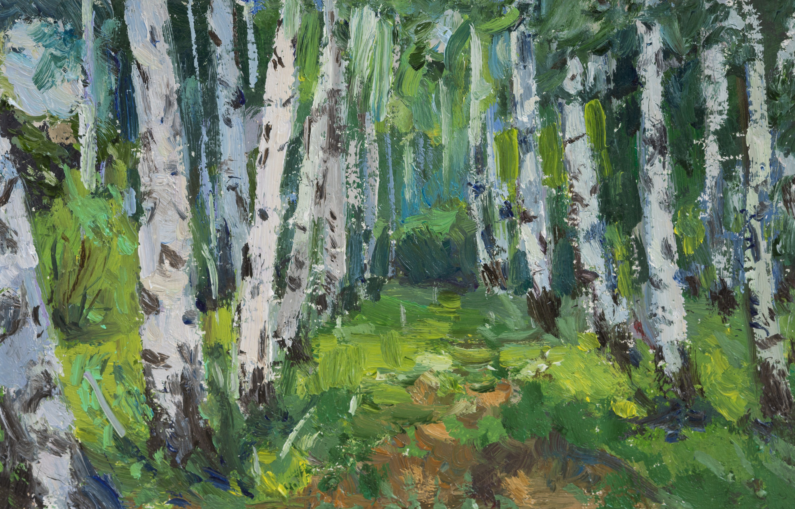 "Morning in the birch grove" oil on cardboard, 10x15cm, 2026