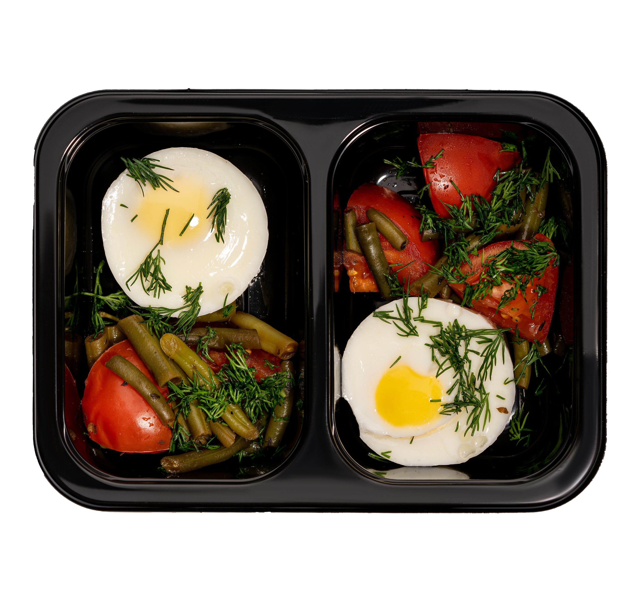 вареные яйца и помидоры в контейнерах быстрого питания