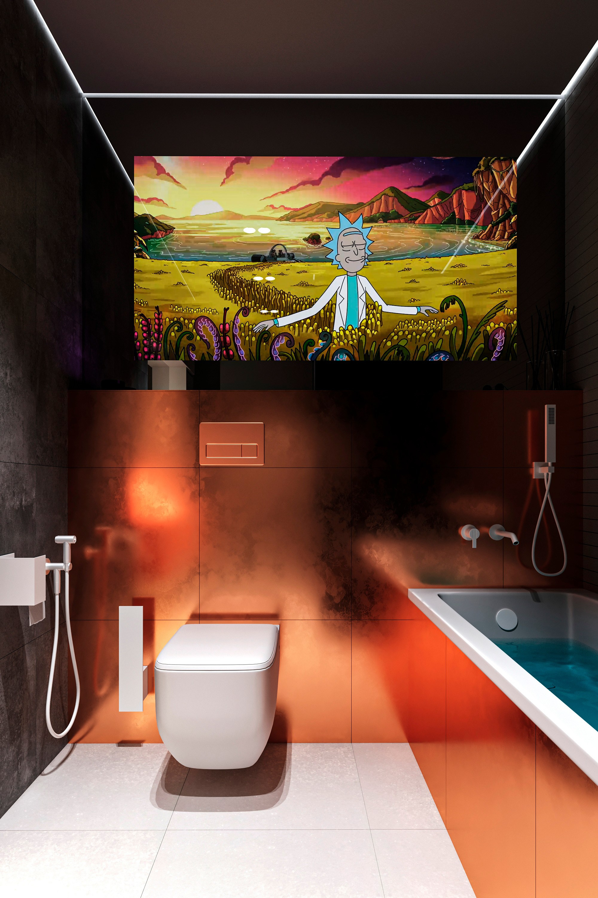 Санузел со встроенным TV экраном, Концептуальный проект. Дизайн интерьера и экстерьера в Санкт-Петербурге Яна Емельянова