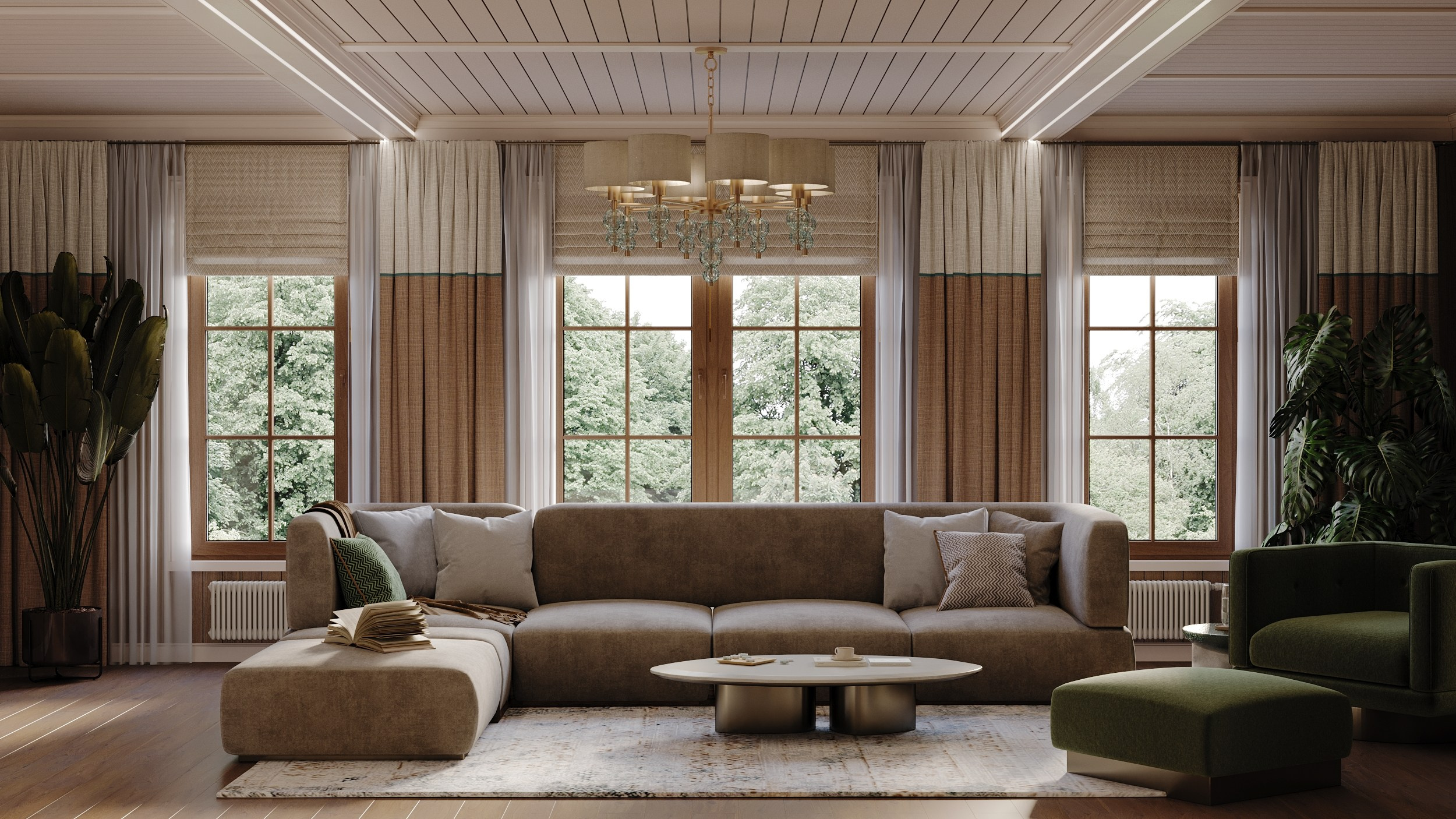 Кухня гостиная в частном доме. Клиент Elena Zorina design studio. Евгений Пырков — 3d визуализатор интерьеров и экстерьеров России