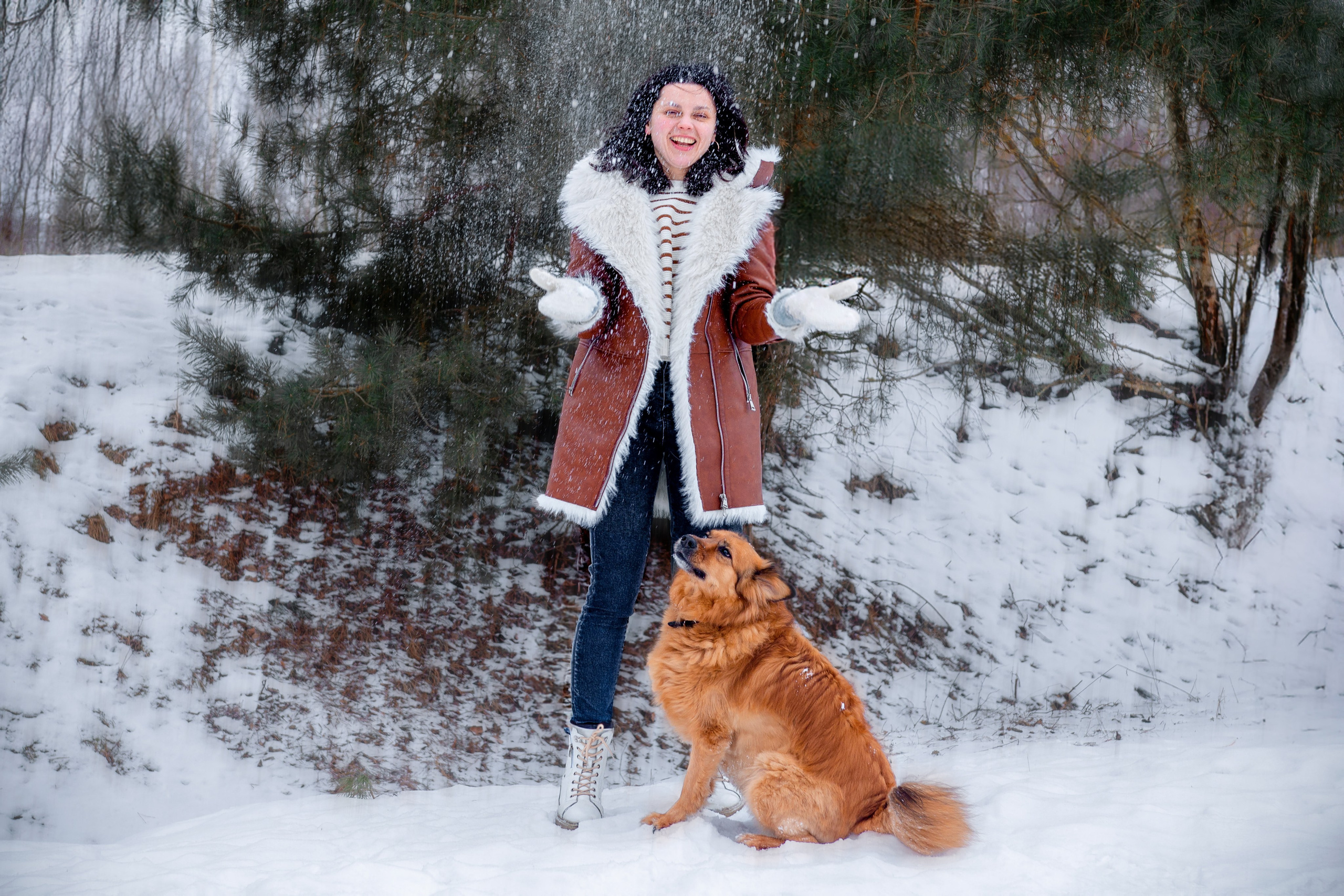 Фотосессия с собакой в зимнем лесу