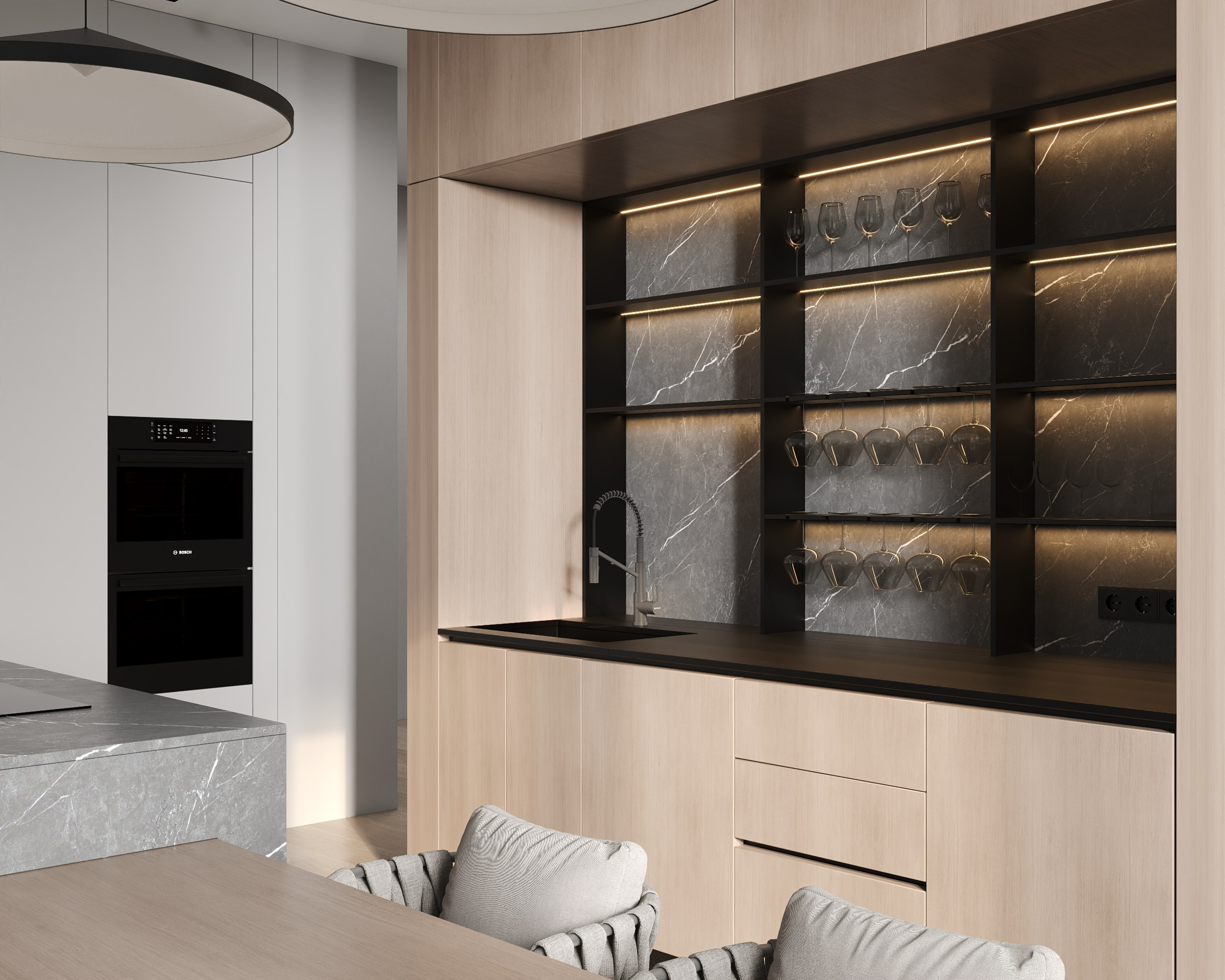 Marble Monolith & Soft Oak. 3D Визуализация