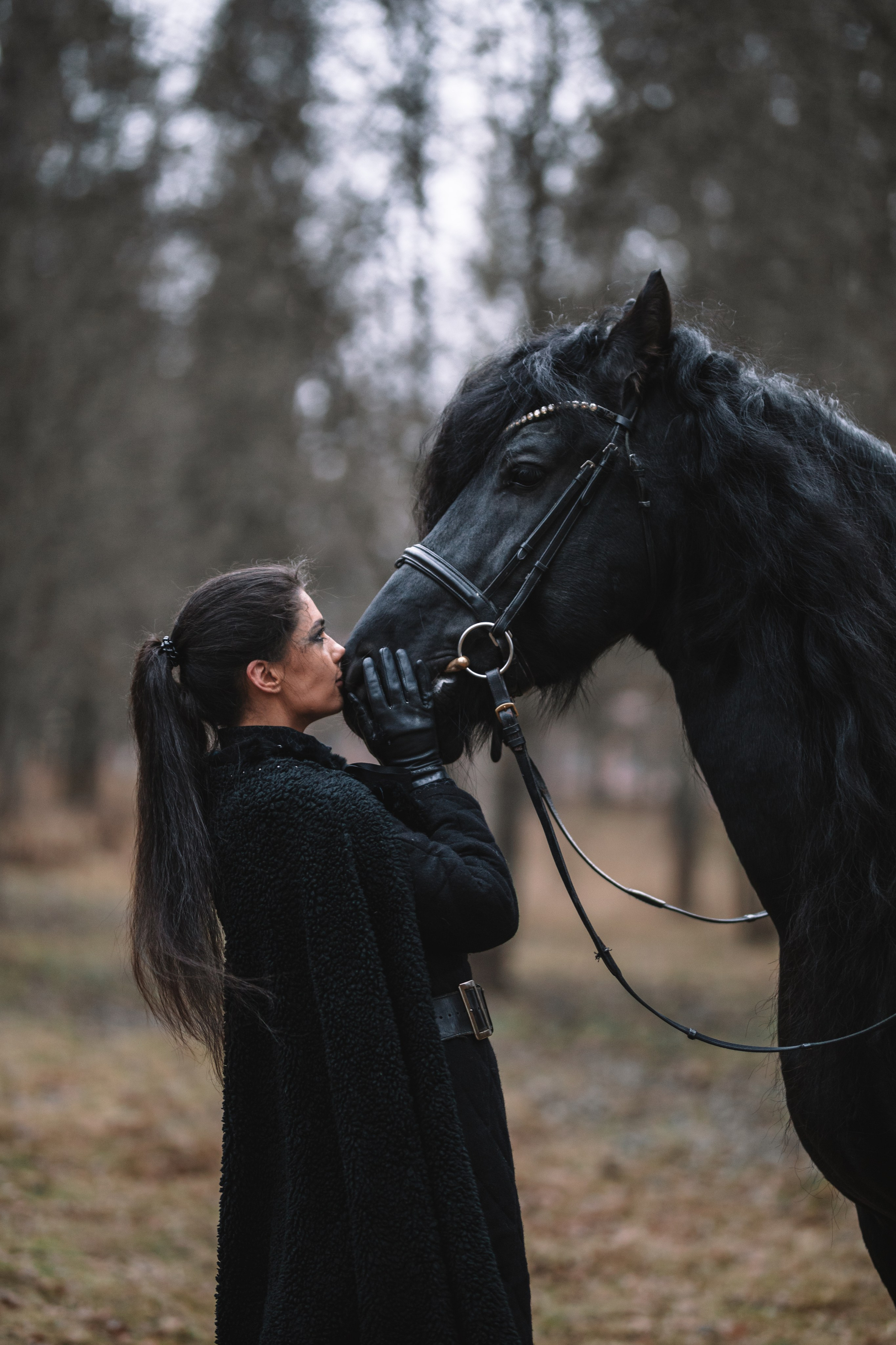 Наташа с фризом в костюме викинга. Фотосессии с лошадьми