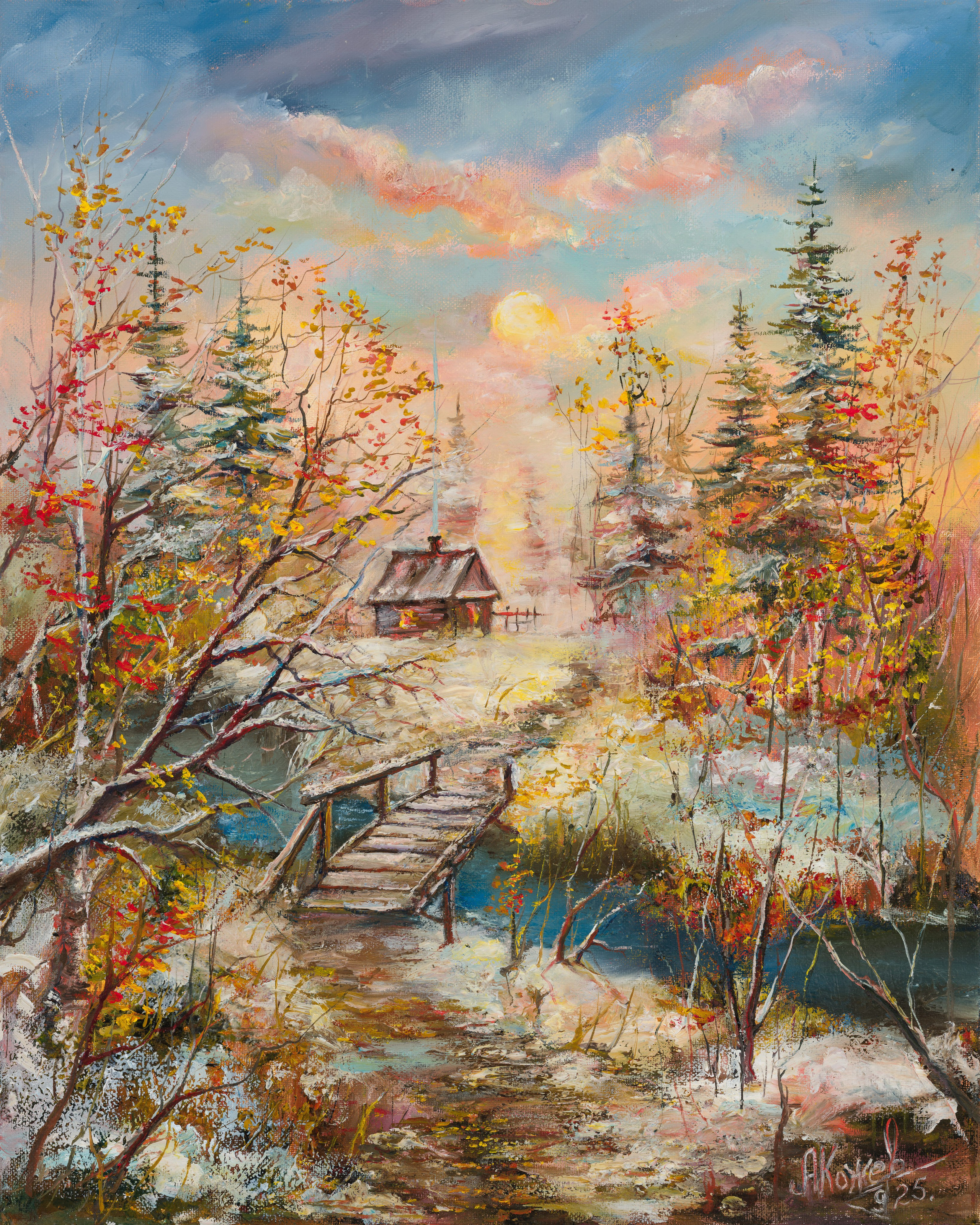 «После первого снега» - худолжник Андрей Кожевников (холст, масло, 50x40 см, 2024)