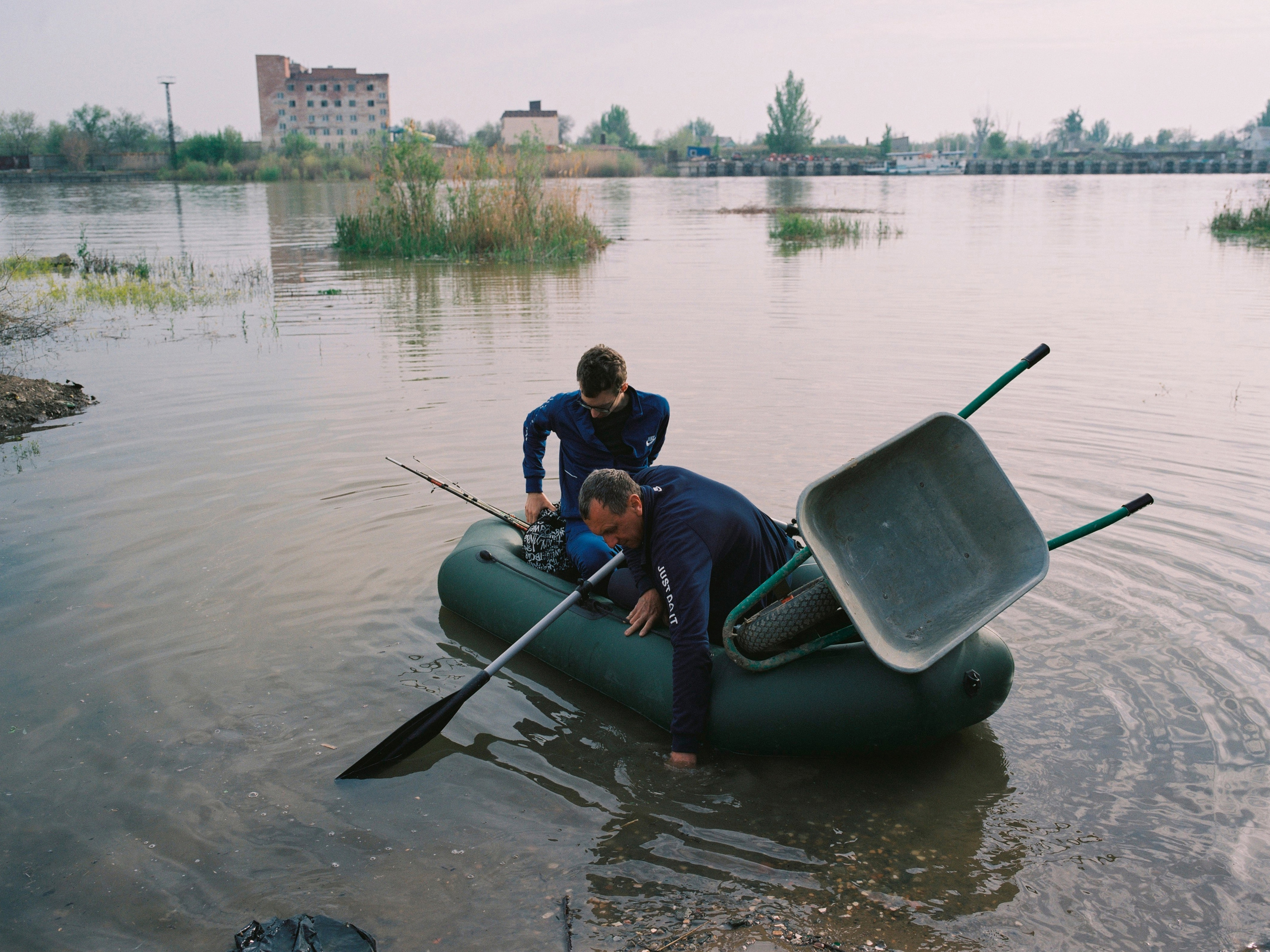 A spring flood on Krivaya Balda, one of the branches of the Volga Delta