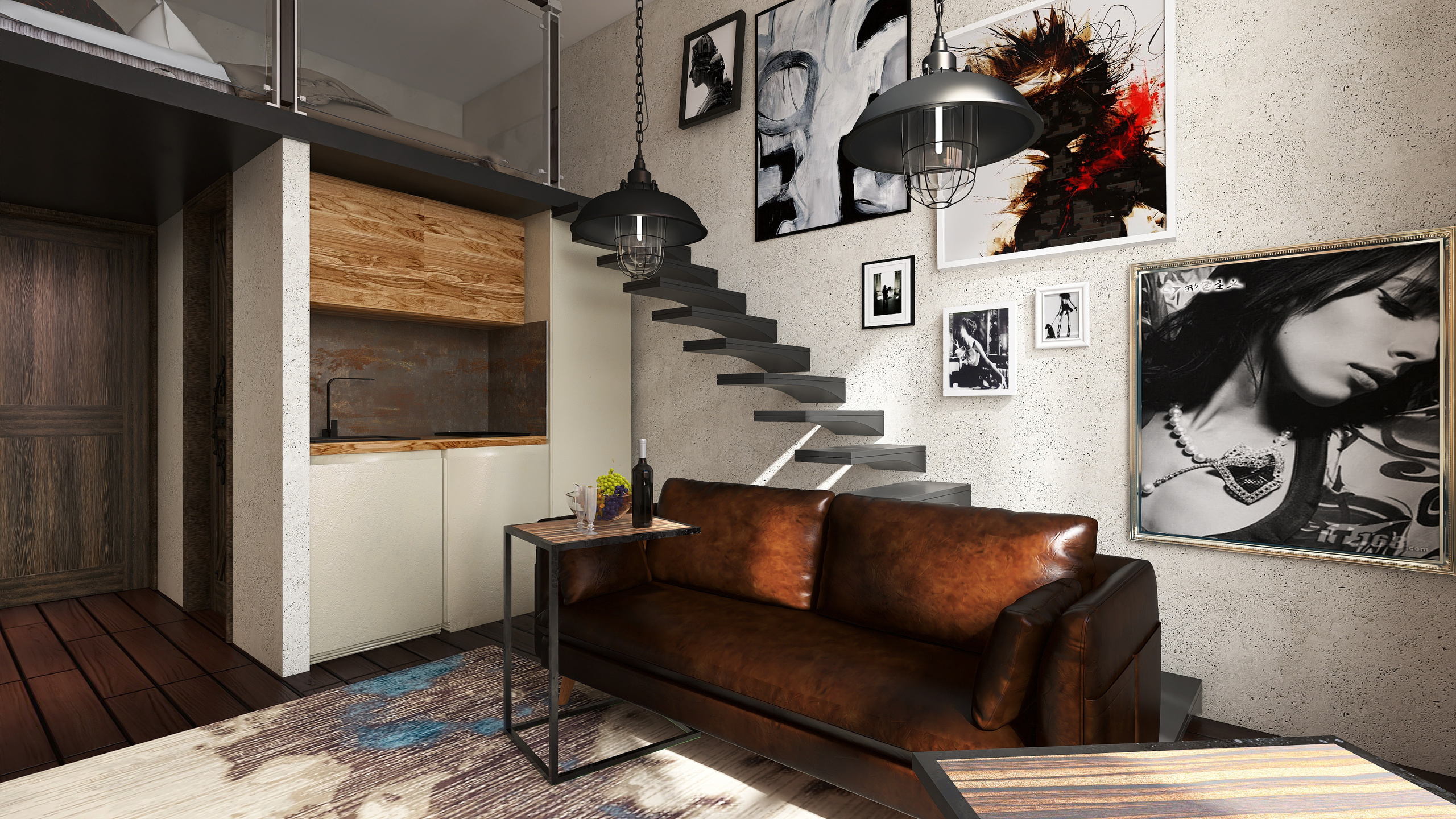 Двухэтажная студия 23 кв. Дизайнер интерьера Юлия Лебедева. Москва