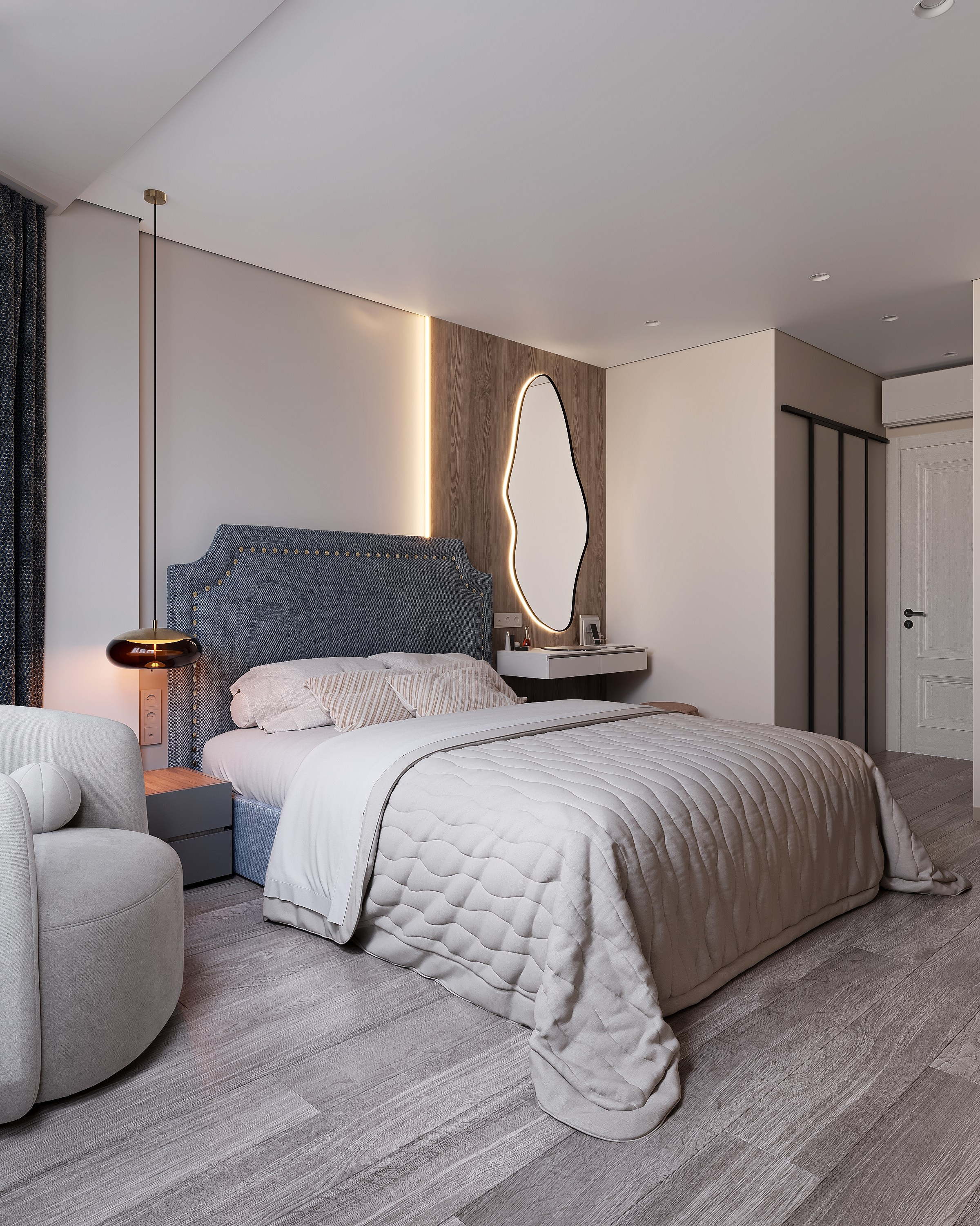 Спальня и гардероб 20 м². 3Д-Визуализация Наталья Макогонова