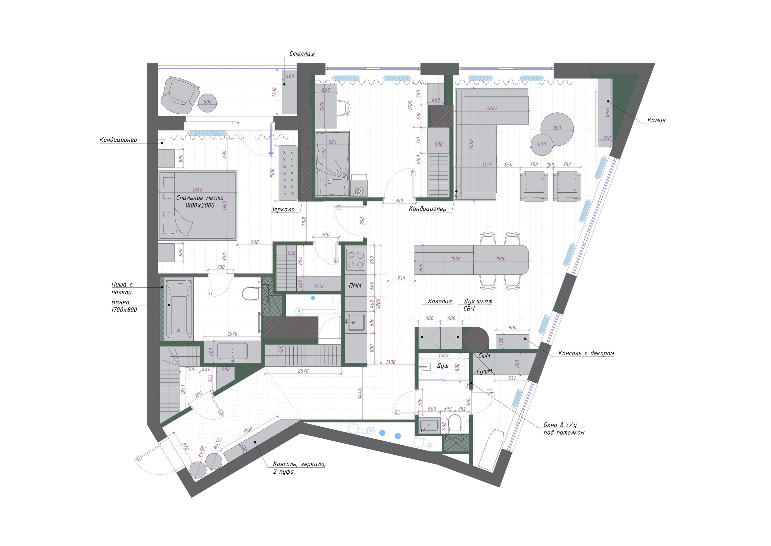 «Японские мотивы» 107кв.м. Дизайнер интерьеров Olala interior design