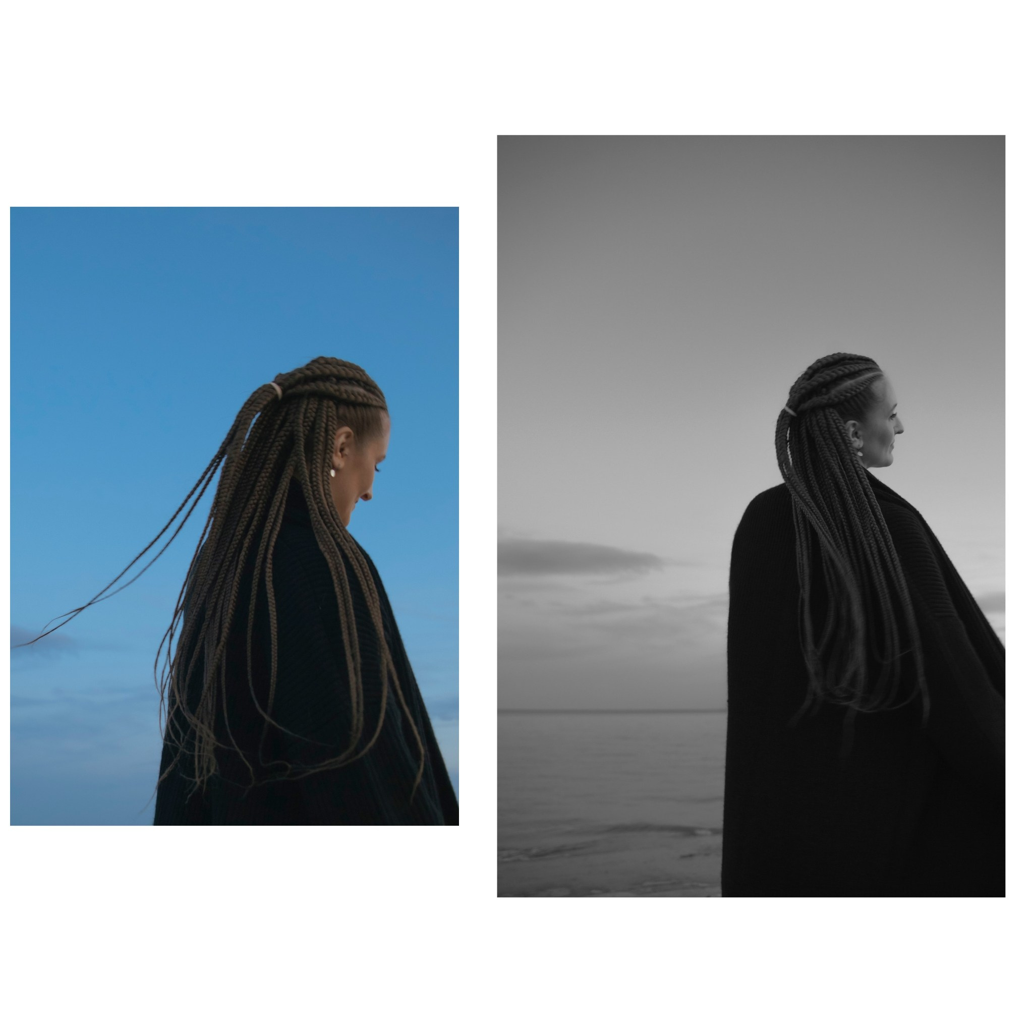 девушка с косами с дредами на фоне неба