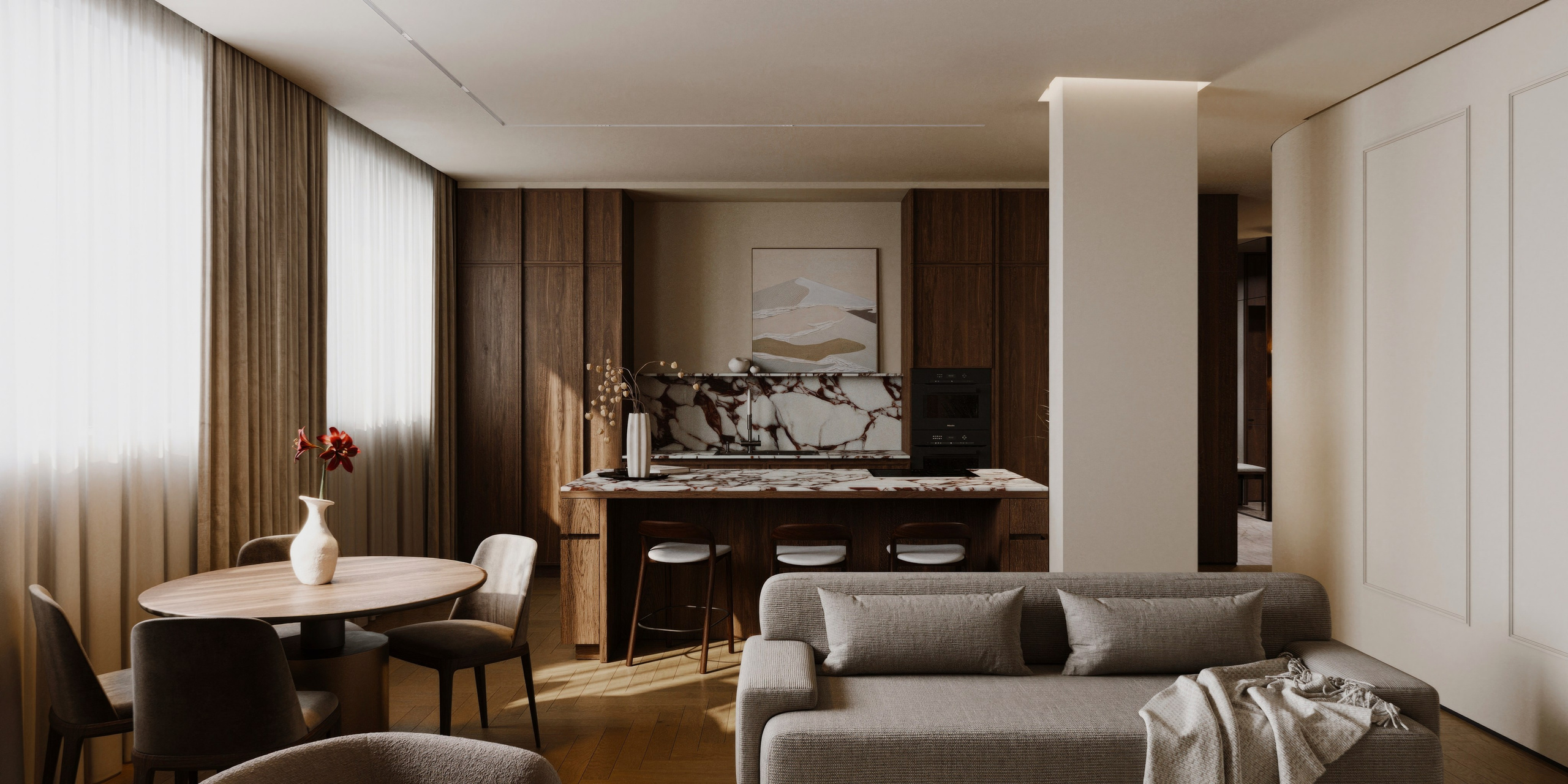 Пентхаус Diana. 3D визуализация дизайна интерьера. 3D interior design visualizer