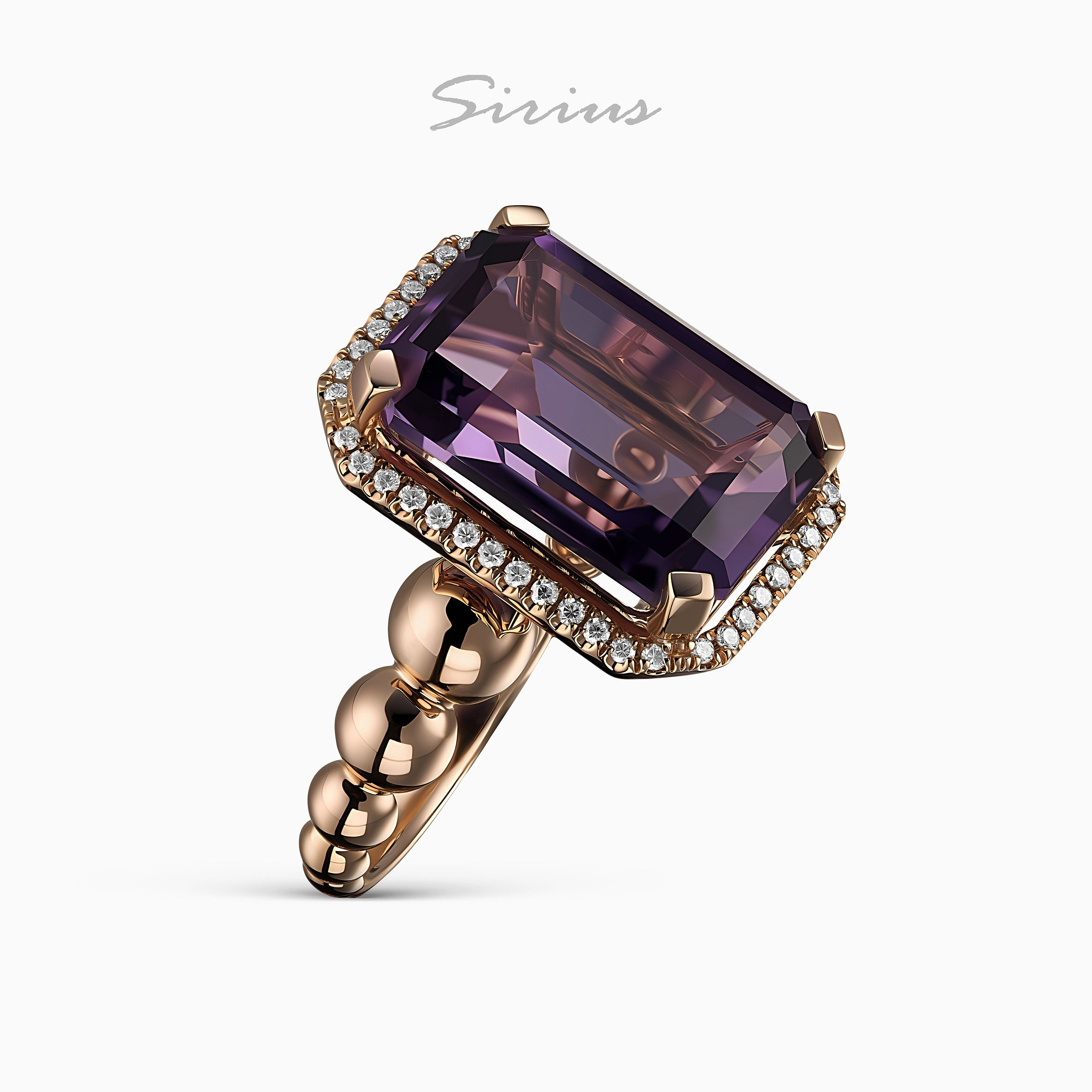 Кольцо с аметистом и шариками в бронзовом корпусе (бренд Sirius)