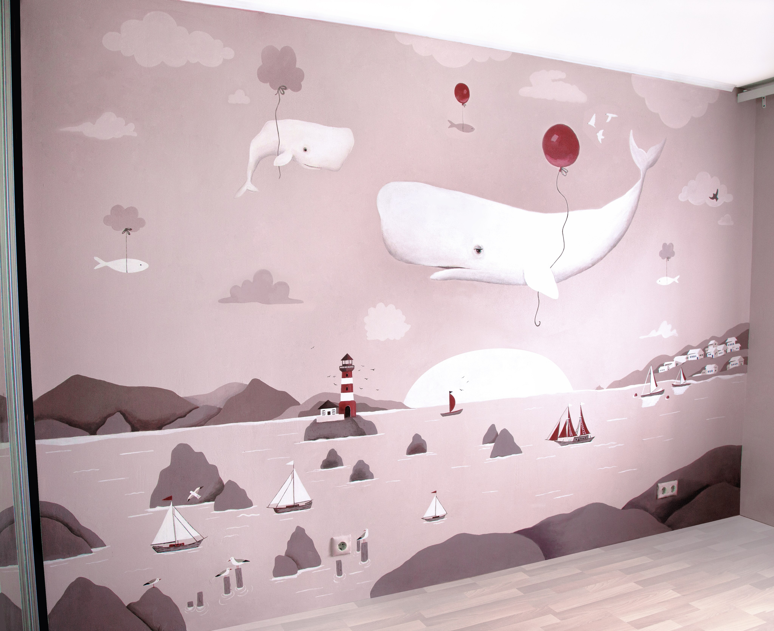 Роспись, текстиль, ящики в одном стиле. Роспись стен и декор в детских комнатах Москва и Подмосковье