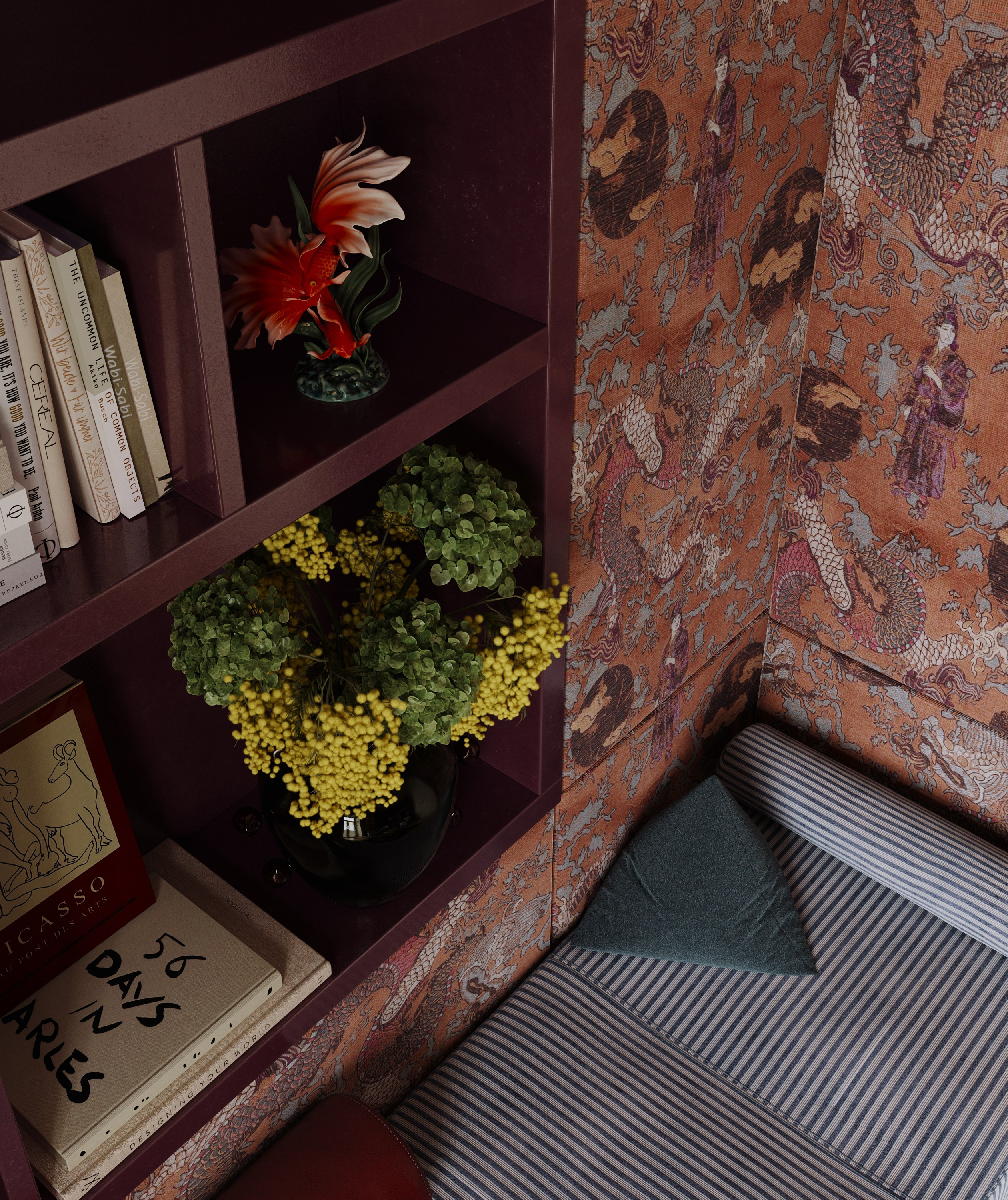 Кабинет-библиотека. 3D визуализация дизайна интерьера. 3D interior design visualizer