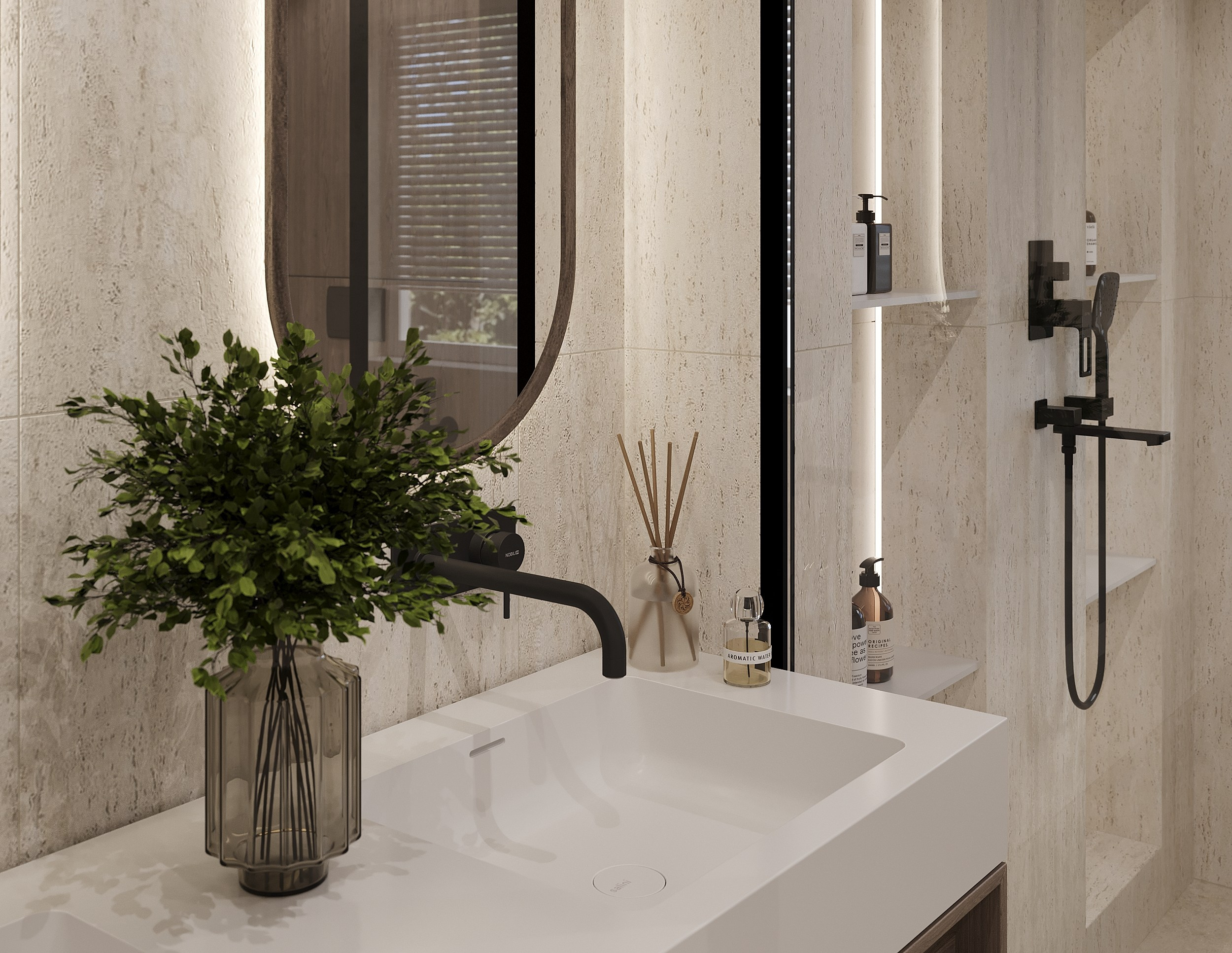 Санузел и постирочная. 3D визуализация