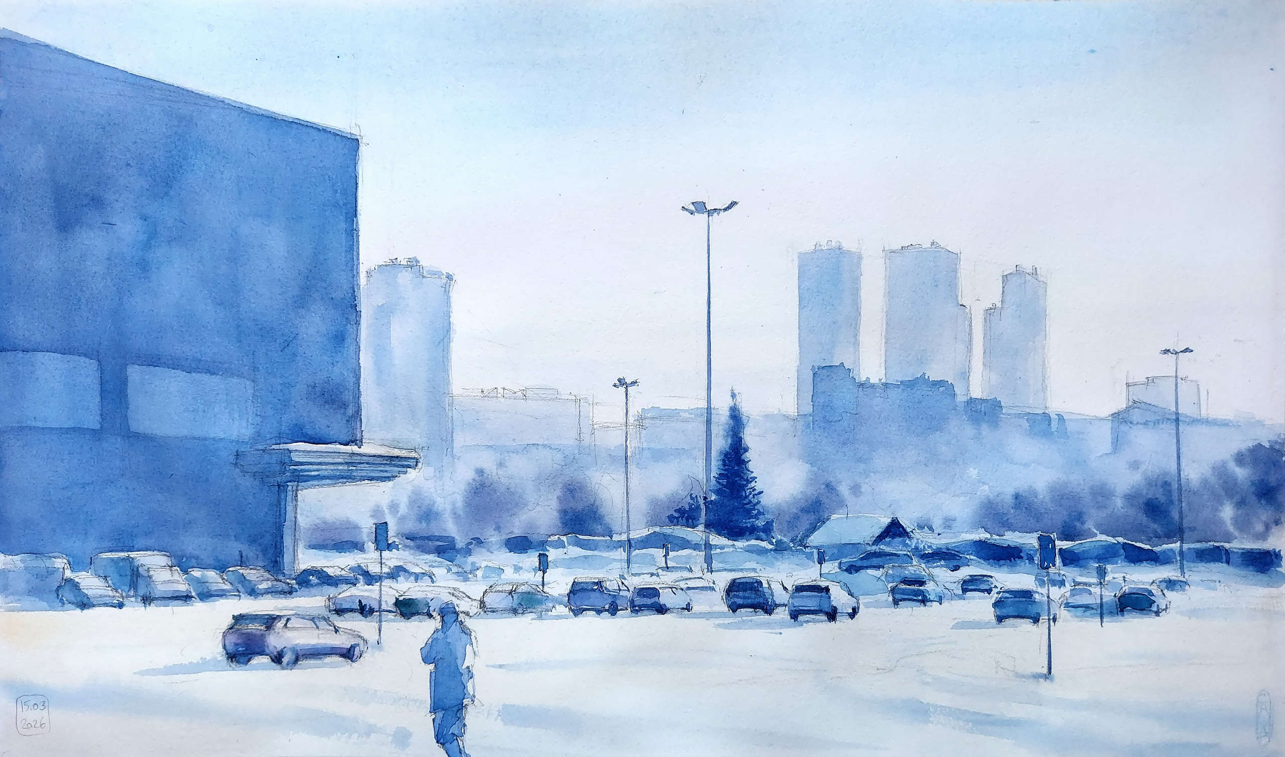 At the Izumrudniy parking lot | March 2026 | 54 x 32 cm