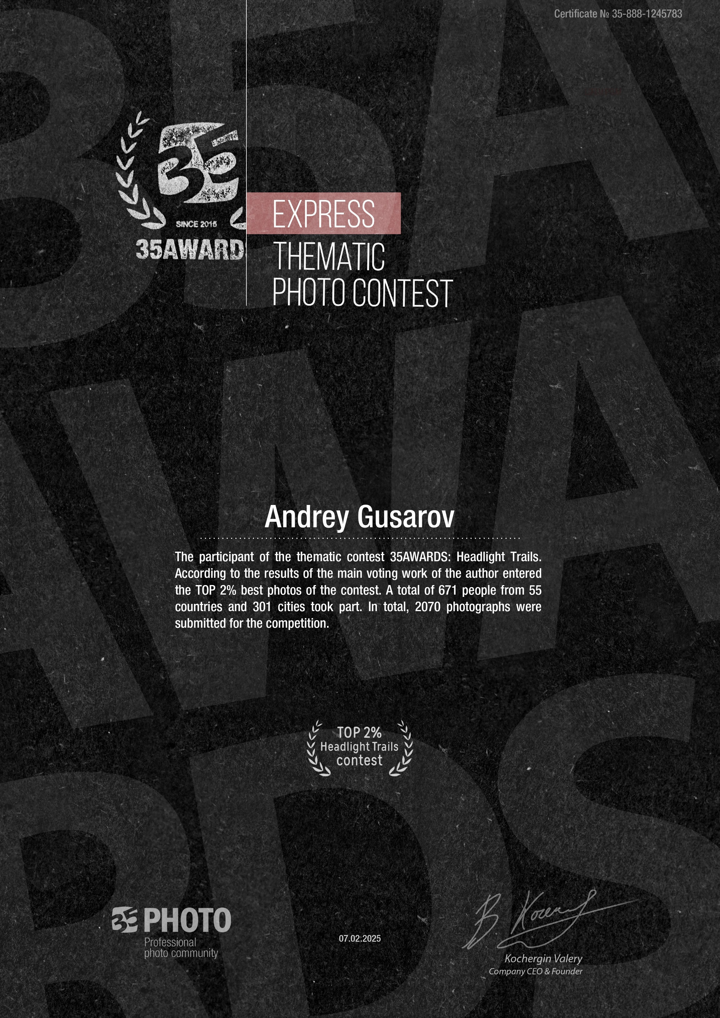 Дипломы 35AWARDS. Andrew Gusarov Nature Photography