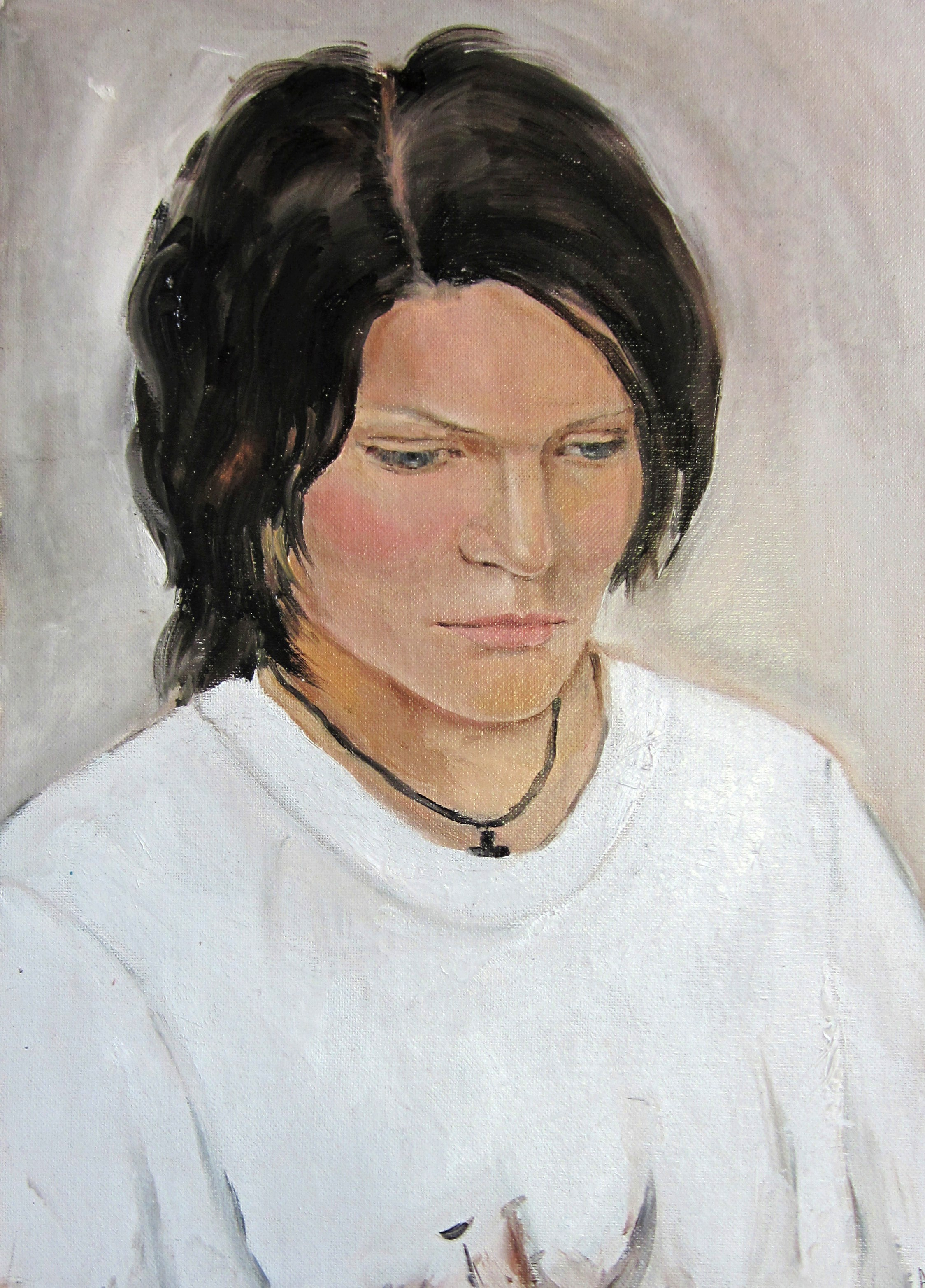 Черноволосая девушка в белом, холст / масло, 2011