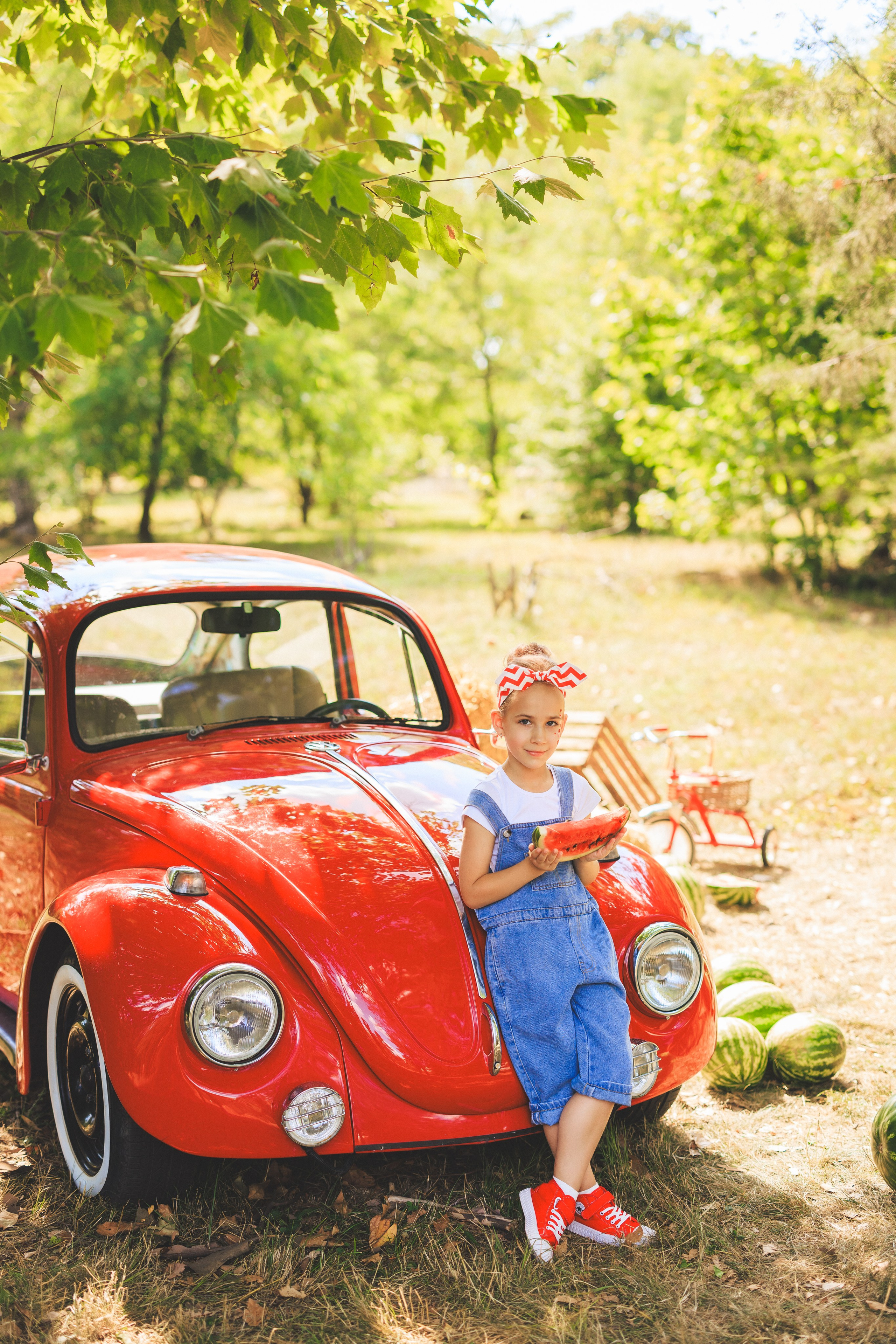 Летняя фотосессия с арбузами и ретро автомобилем. Семейный и детский фотограф в Краснодаре Анна Трашкова