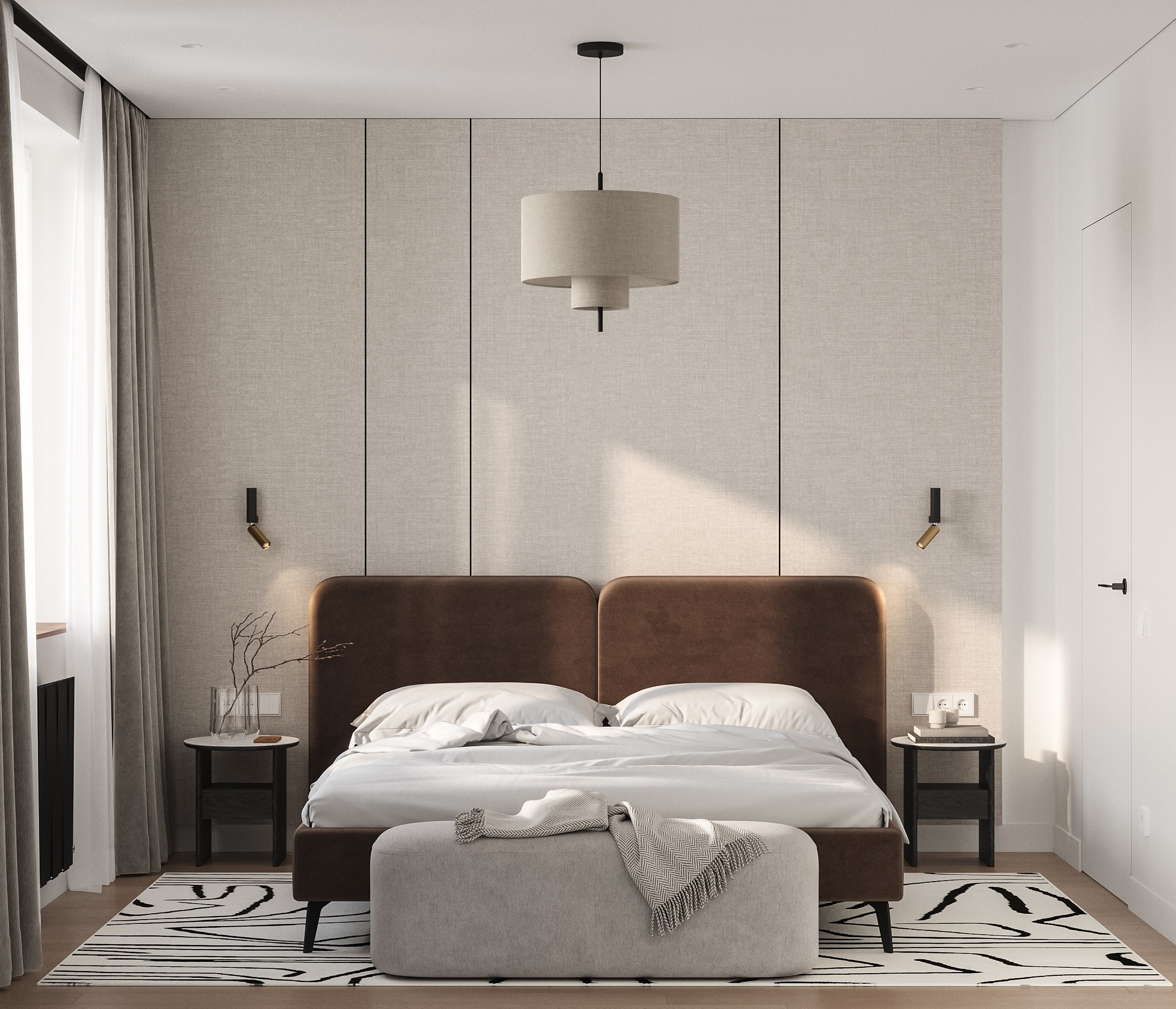 3Д визуализация спальни в квартире современном стиле 