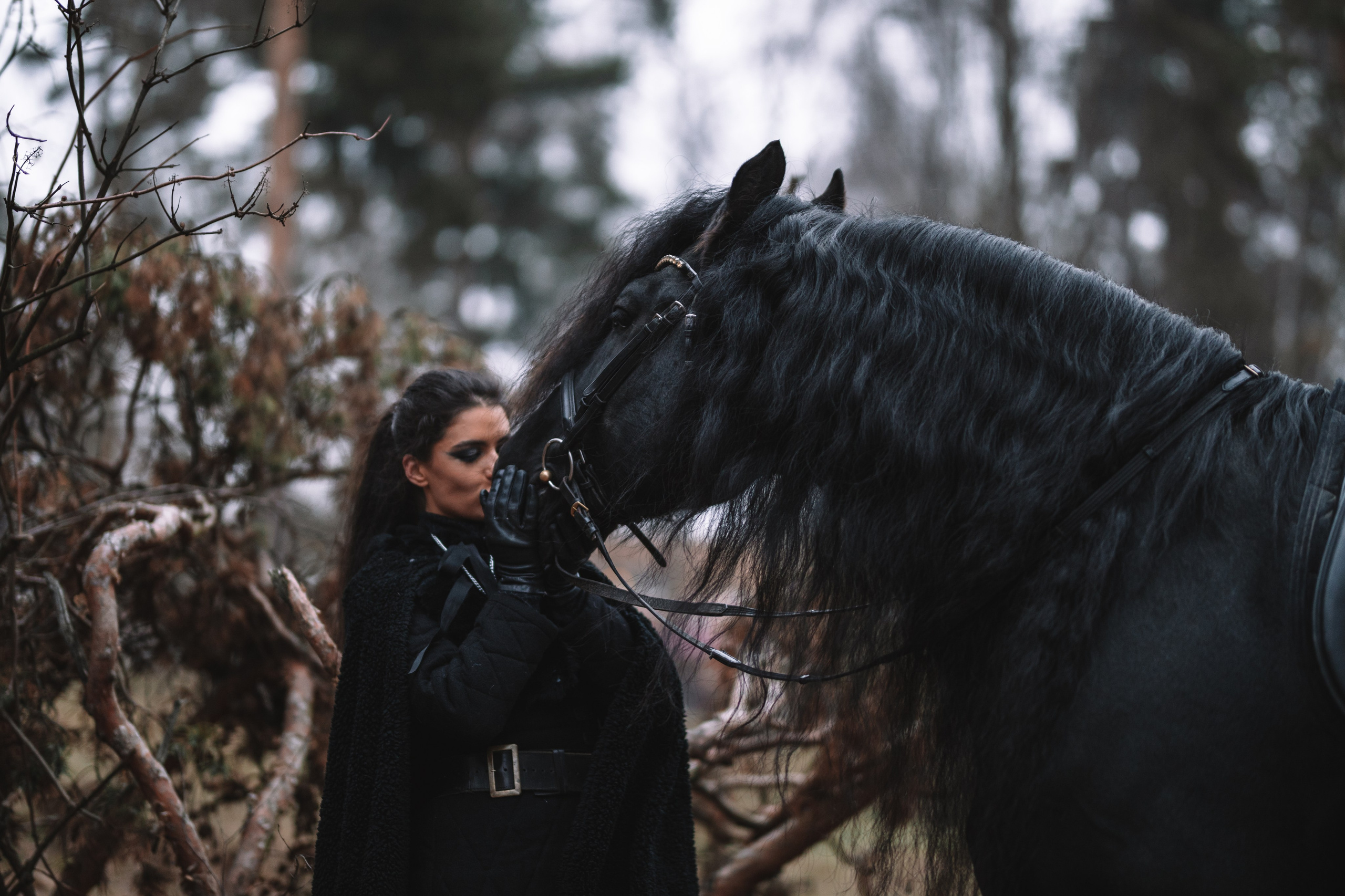 Наташа с фризом в костюме викинга. Фотосессии с лошадьми