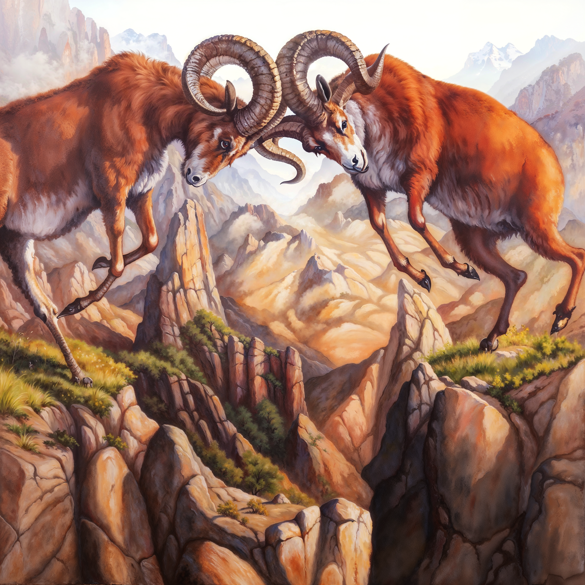 Оптическая иллюзия сражающихся баранов, образующих лицо – картина по мотивам Артуша Восканяна