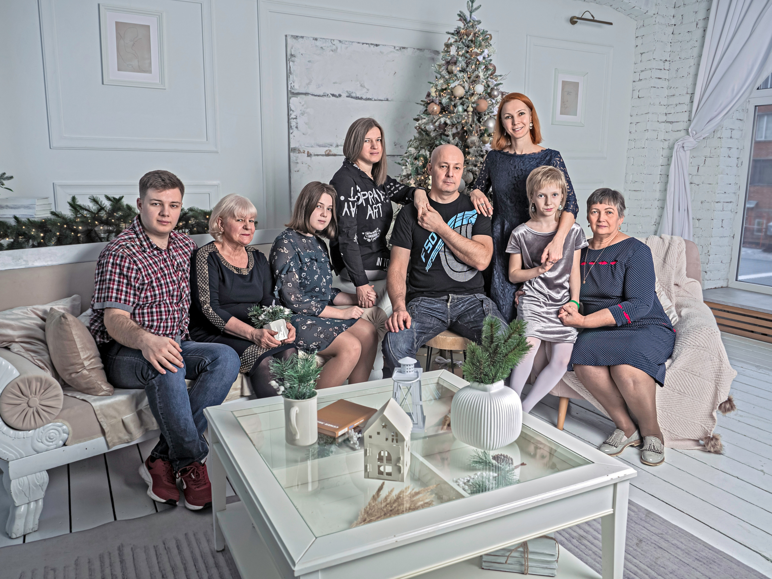 новогодняя фотосессия большой семьи, фотосессия семья дети