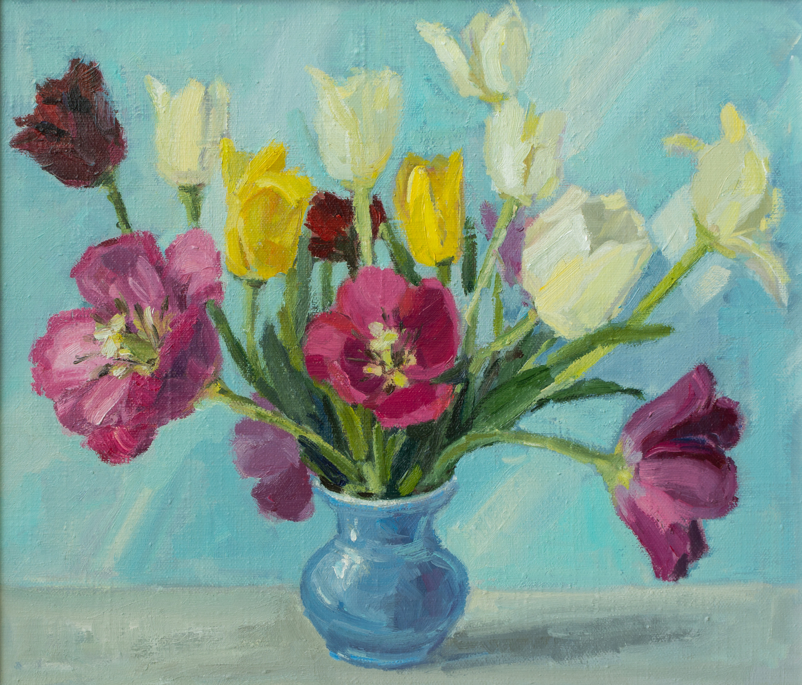 "Разноцветные тюльпаны" холст, масло 30х35см, 2023г