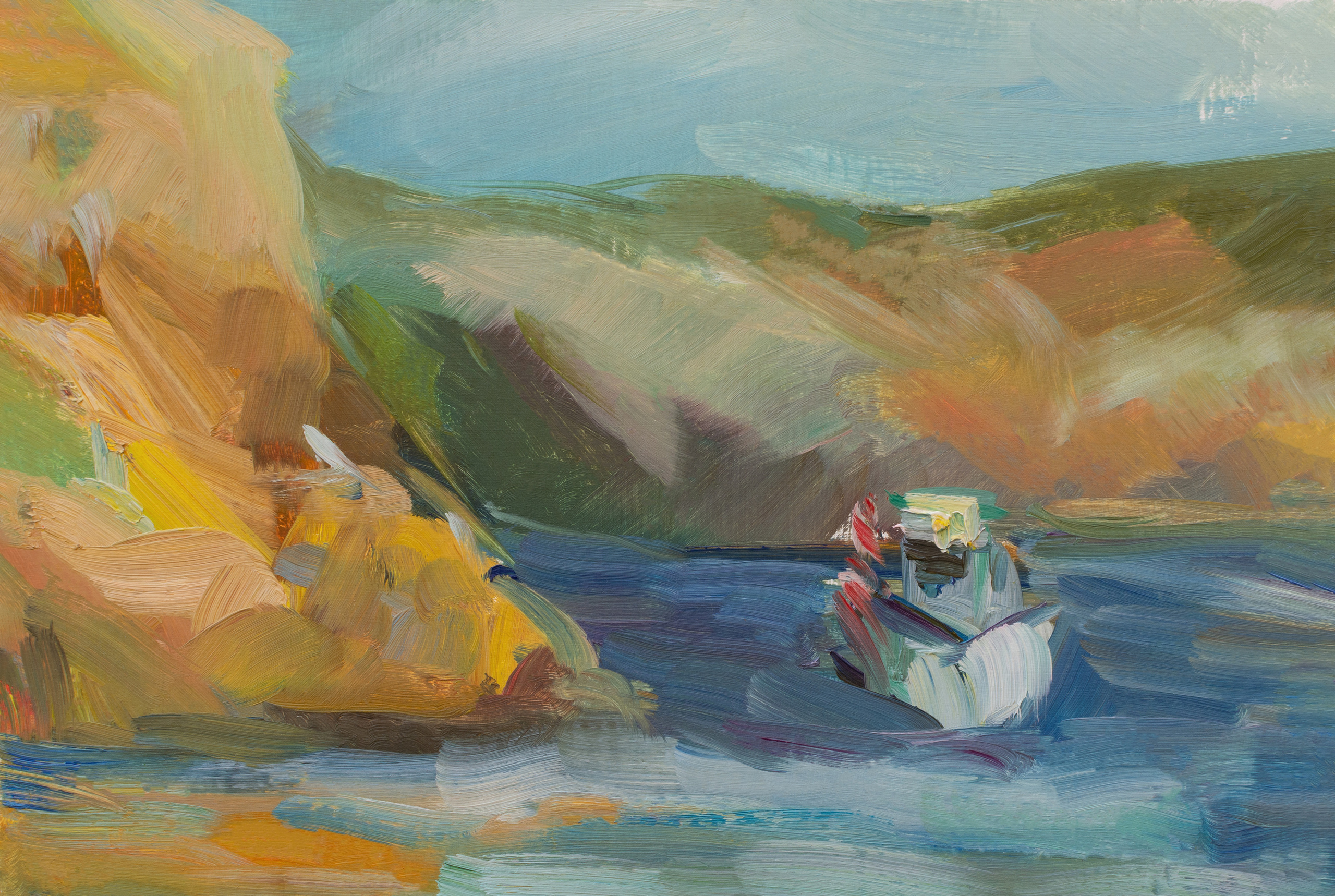"А за нами этот катер? Этюд" картон, масло 28х20см, 2019г