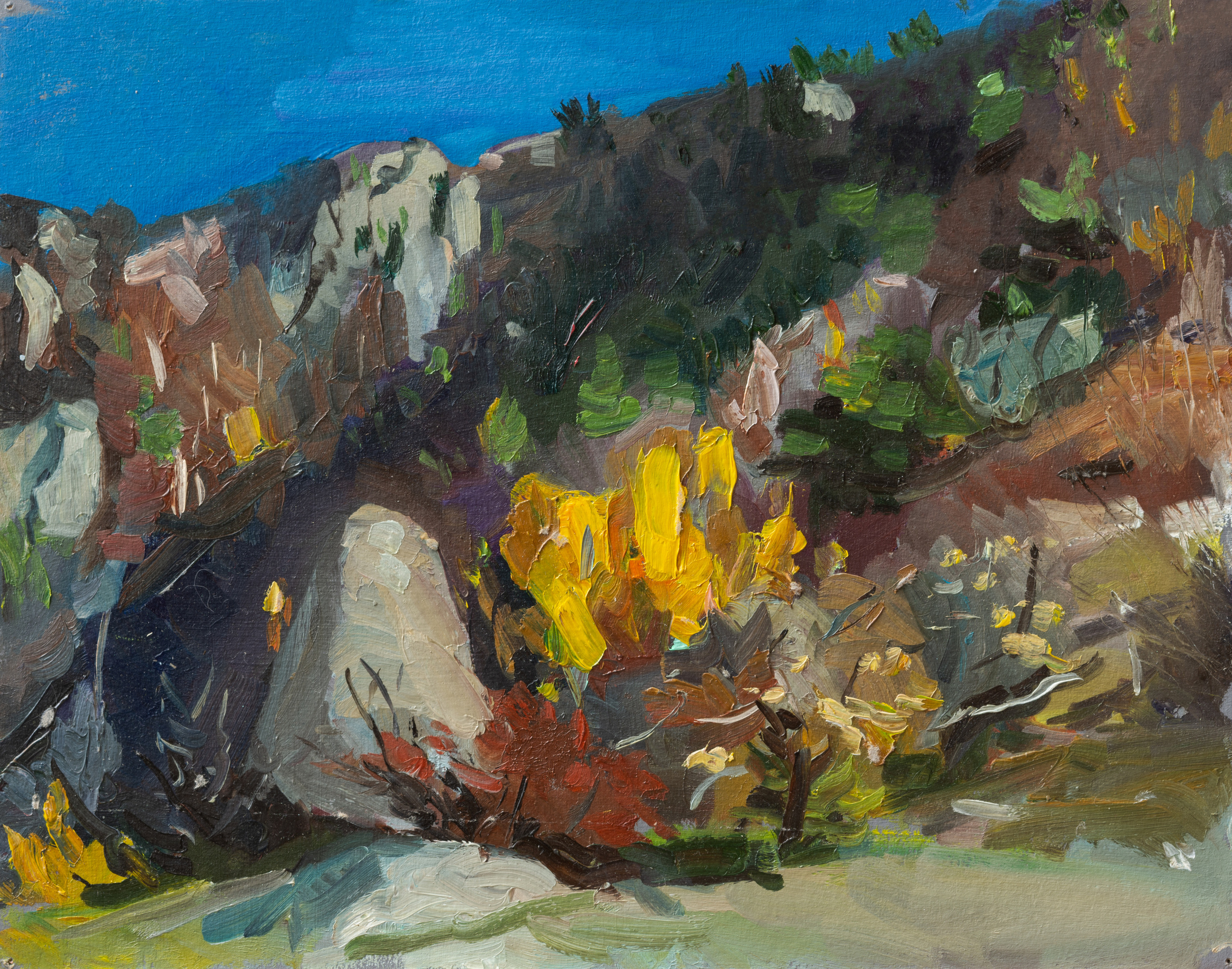 "Склоны осенней Демерджи" картон, масло 22х30см, 2021г