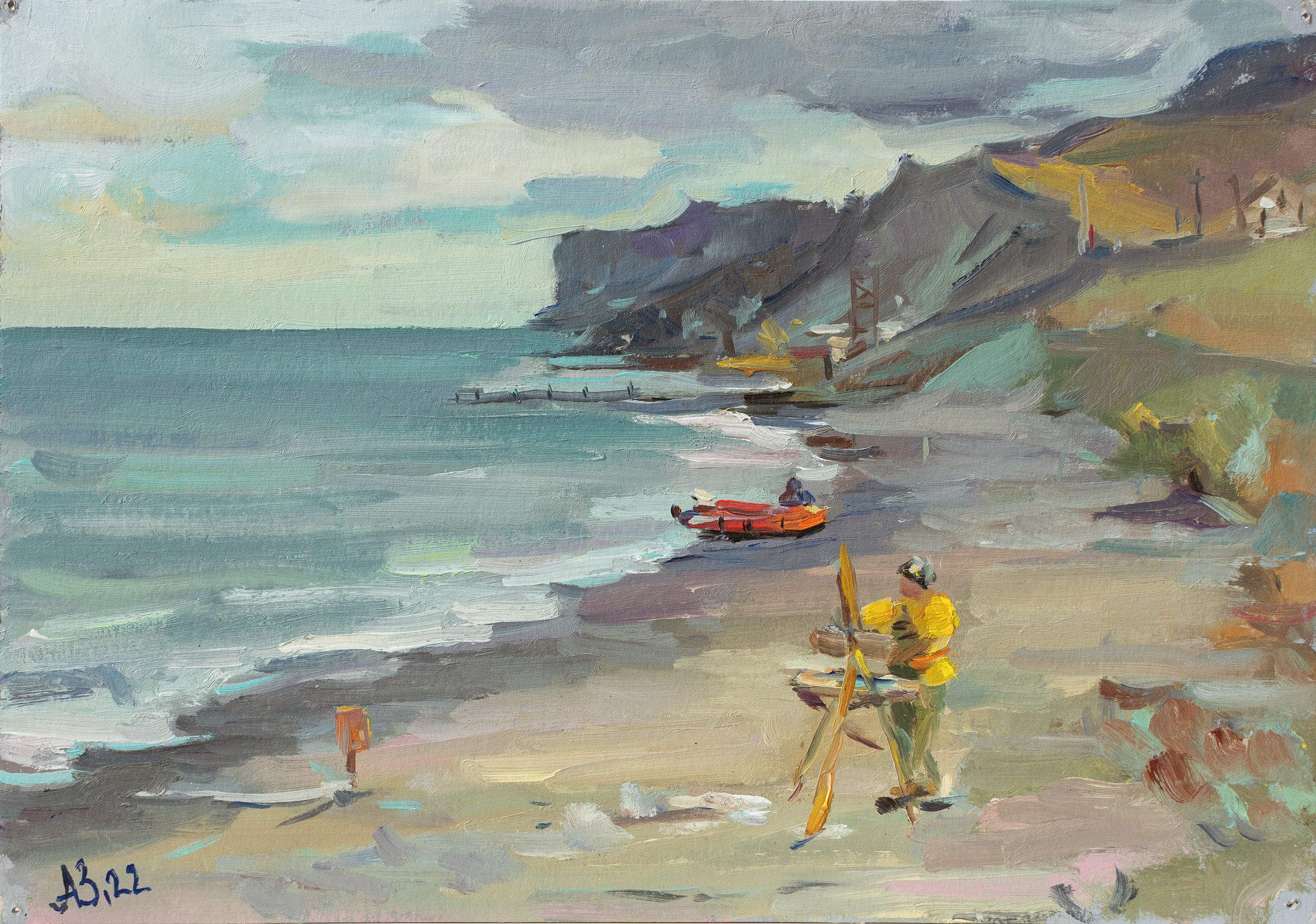 "Этюд. Художник на пленэре" картон, масло 21х29.5см, 2022г