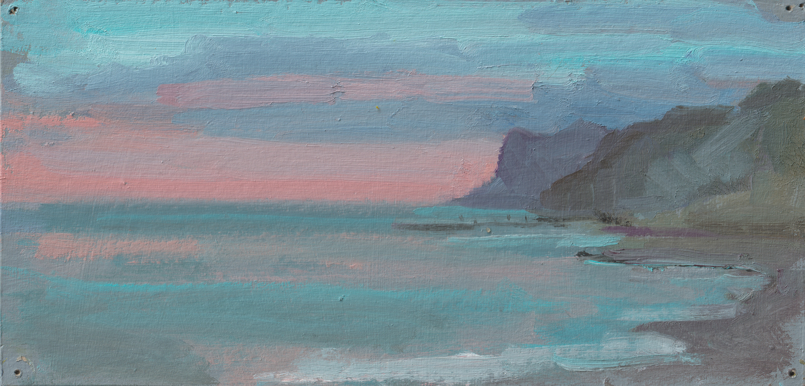 "Этюд. Розовый вечер в Прибрежном" картон, масло 10х20см, 2022г