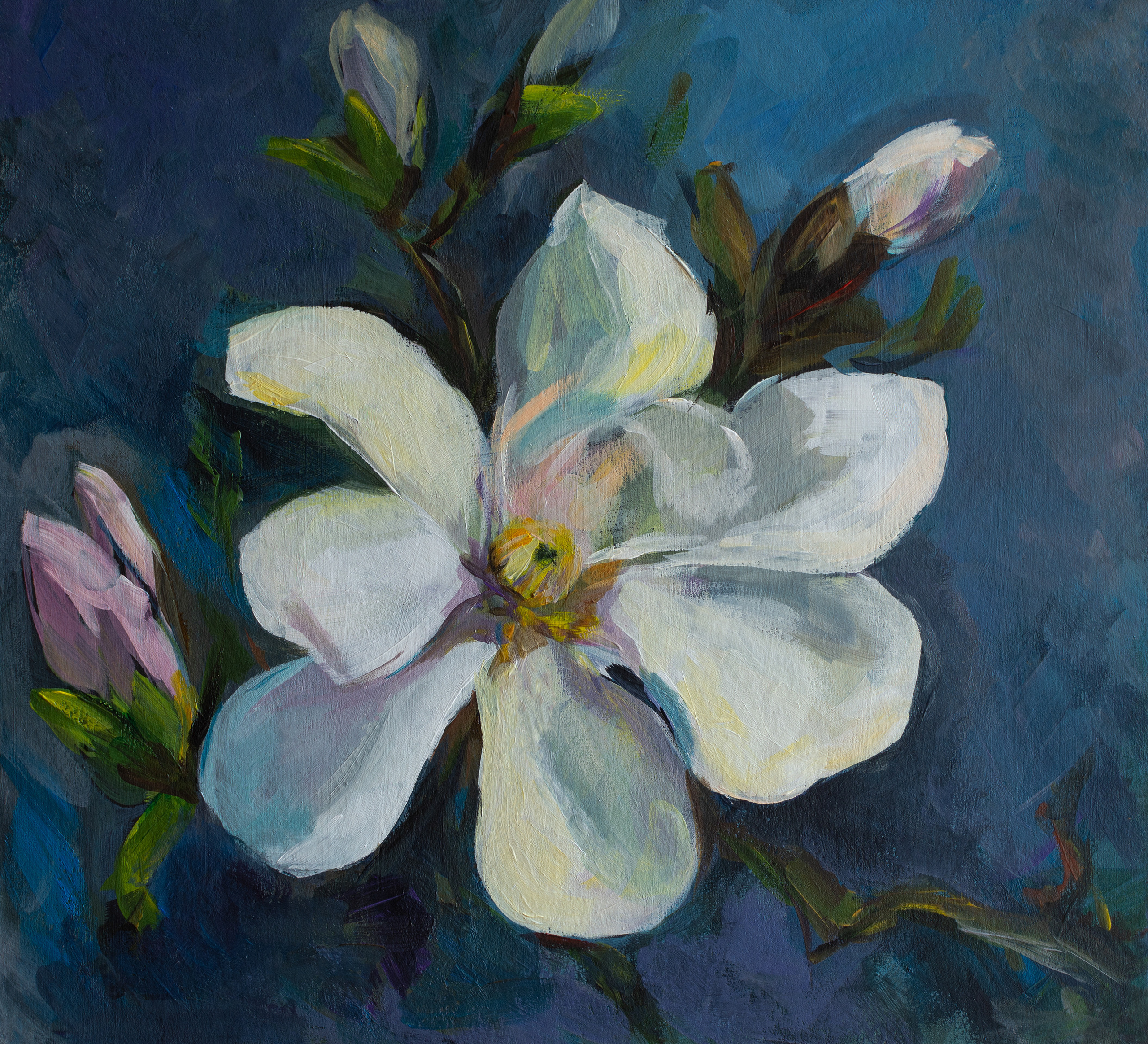 "Цветок белой магнолии" картон, акрил 33х30см, 2021г