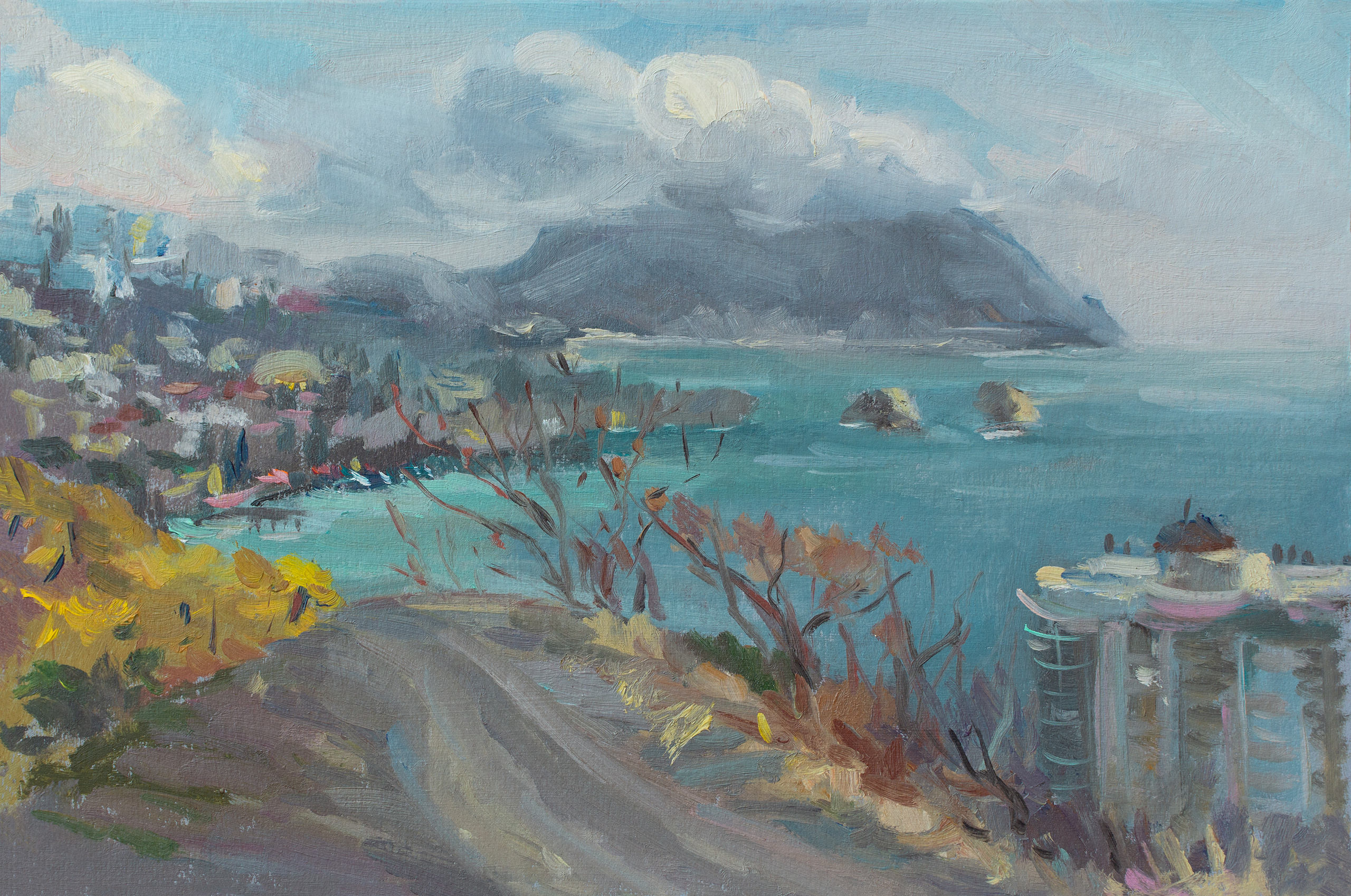 "Этюд.Гурзуф под облаками" картон, масло 20х30см, 2022г