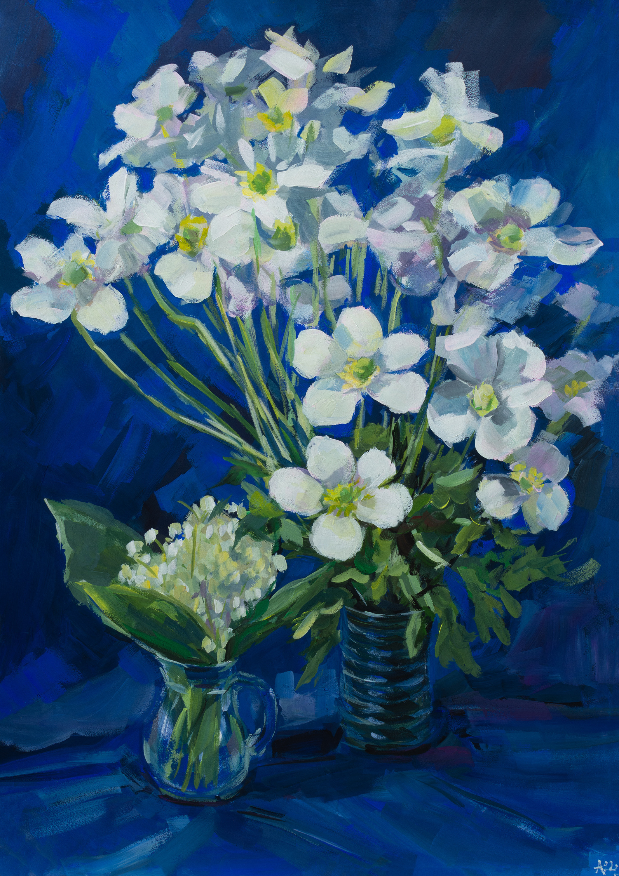 "Анемоны и ландыши" бумага, гуашь 60х42см, 2022г