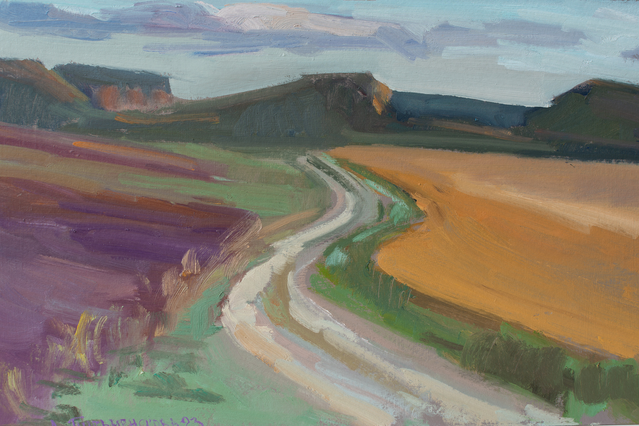 "Тишина заката.Этюд." картон, масло 25х42см, 2023г