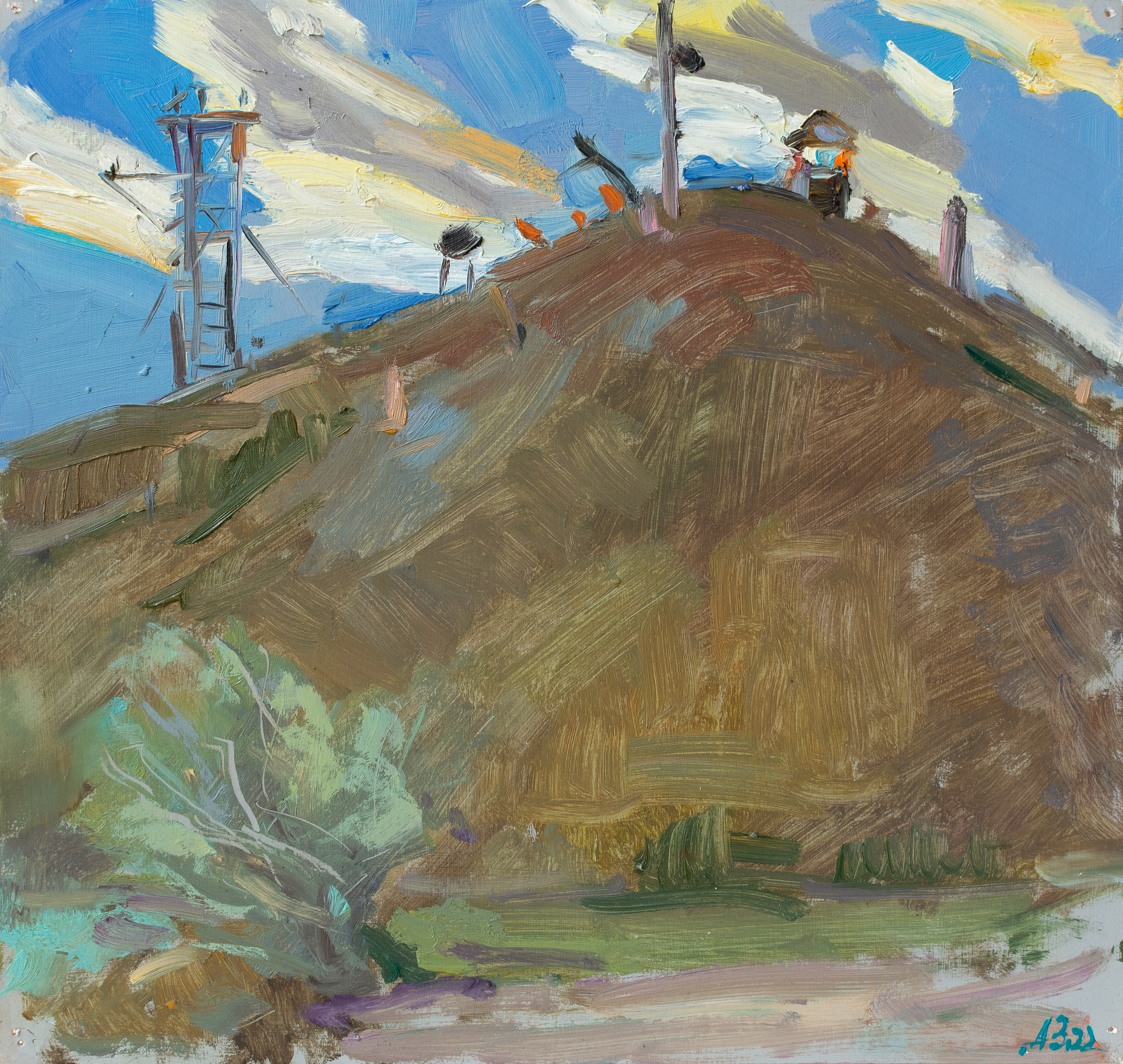 "Этюд.Вышка" картон, масло 24.5х25.5см, 2022г