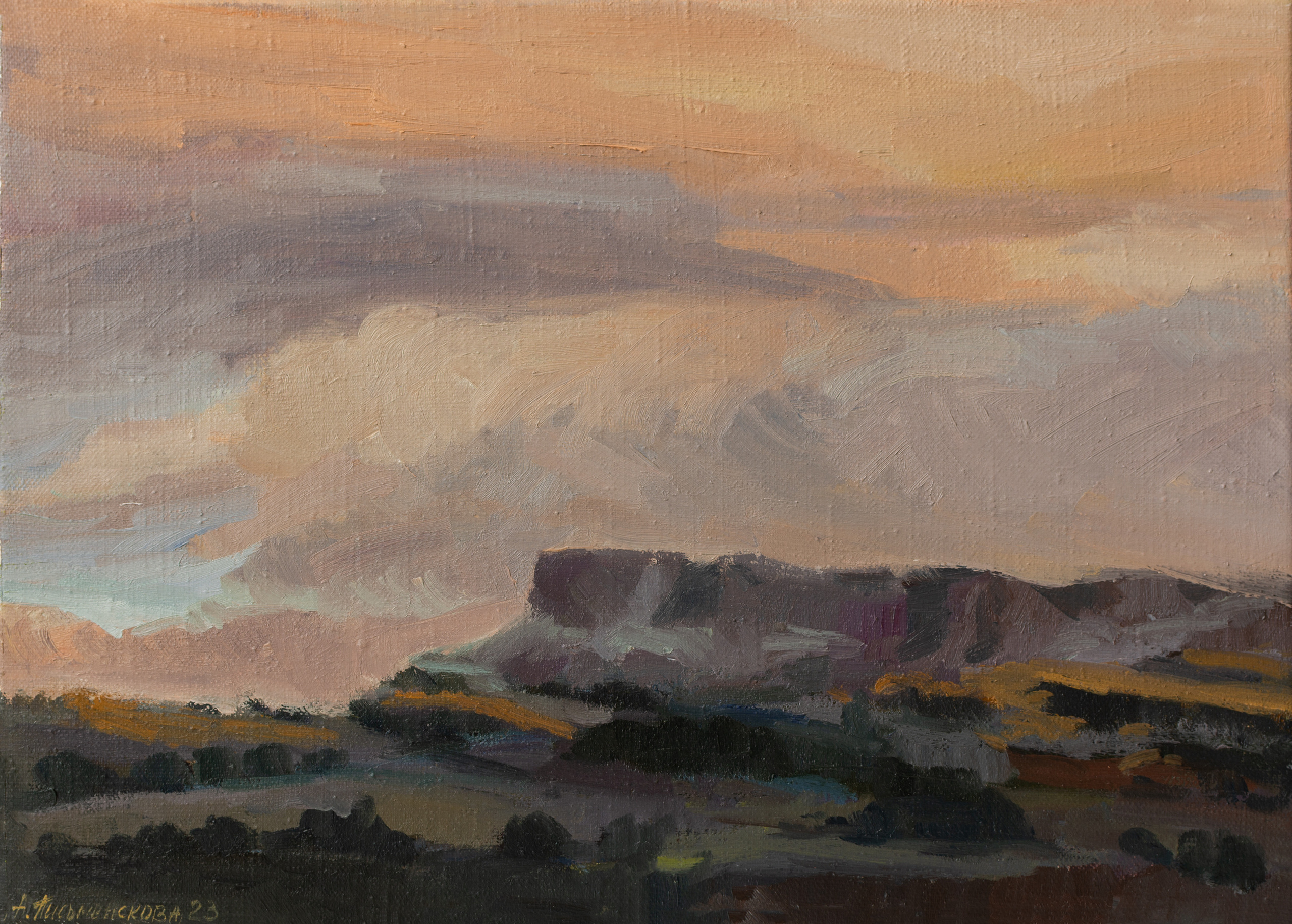 "Закат на Чатыр-Даге" холст, масло 25х35см, 2023г