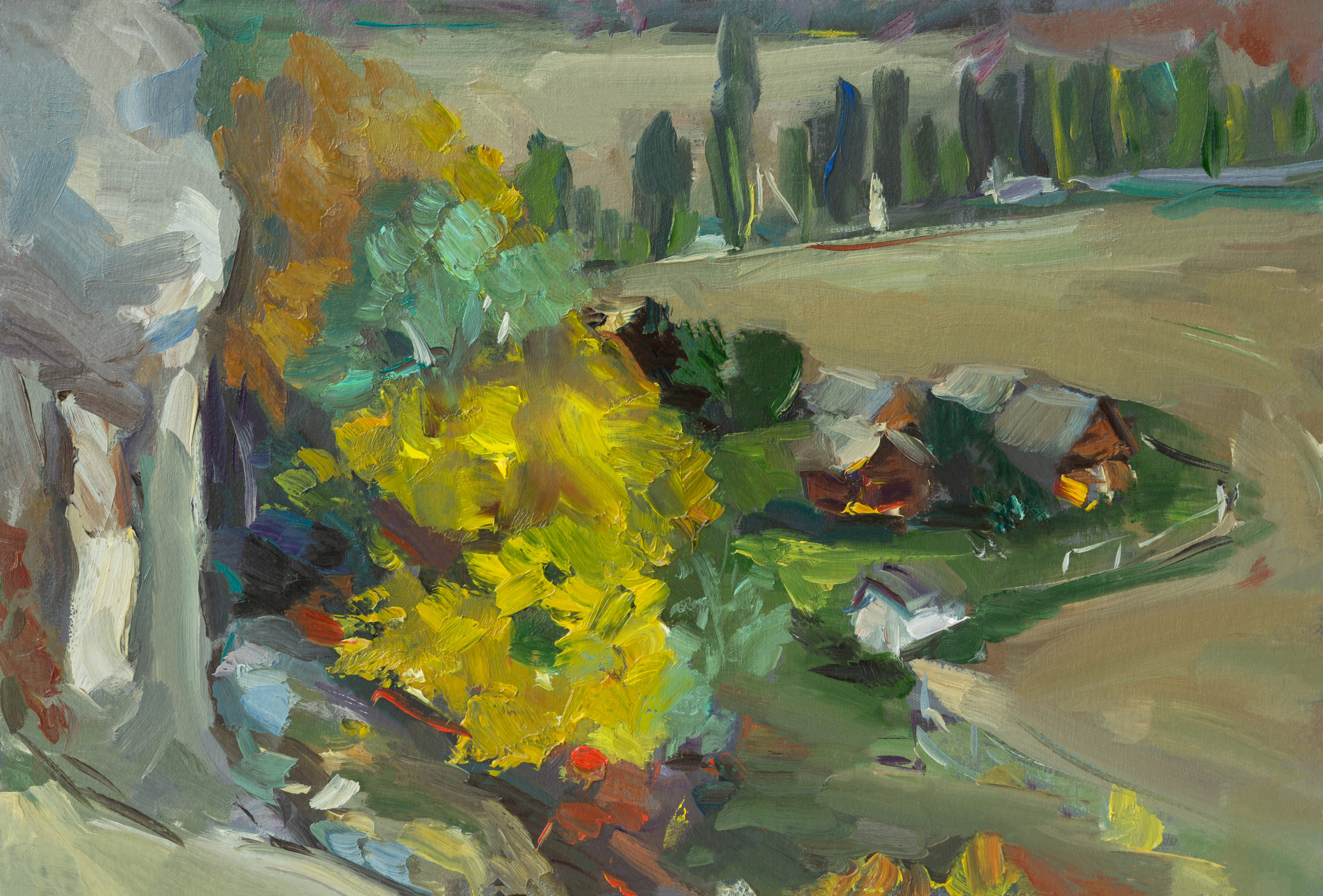 "Славянская деревня. Этюд" картон, масло 17х25см, 2021г 