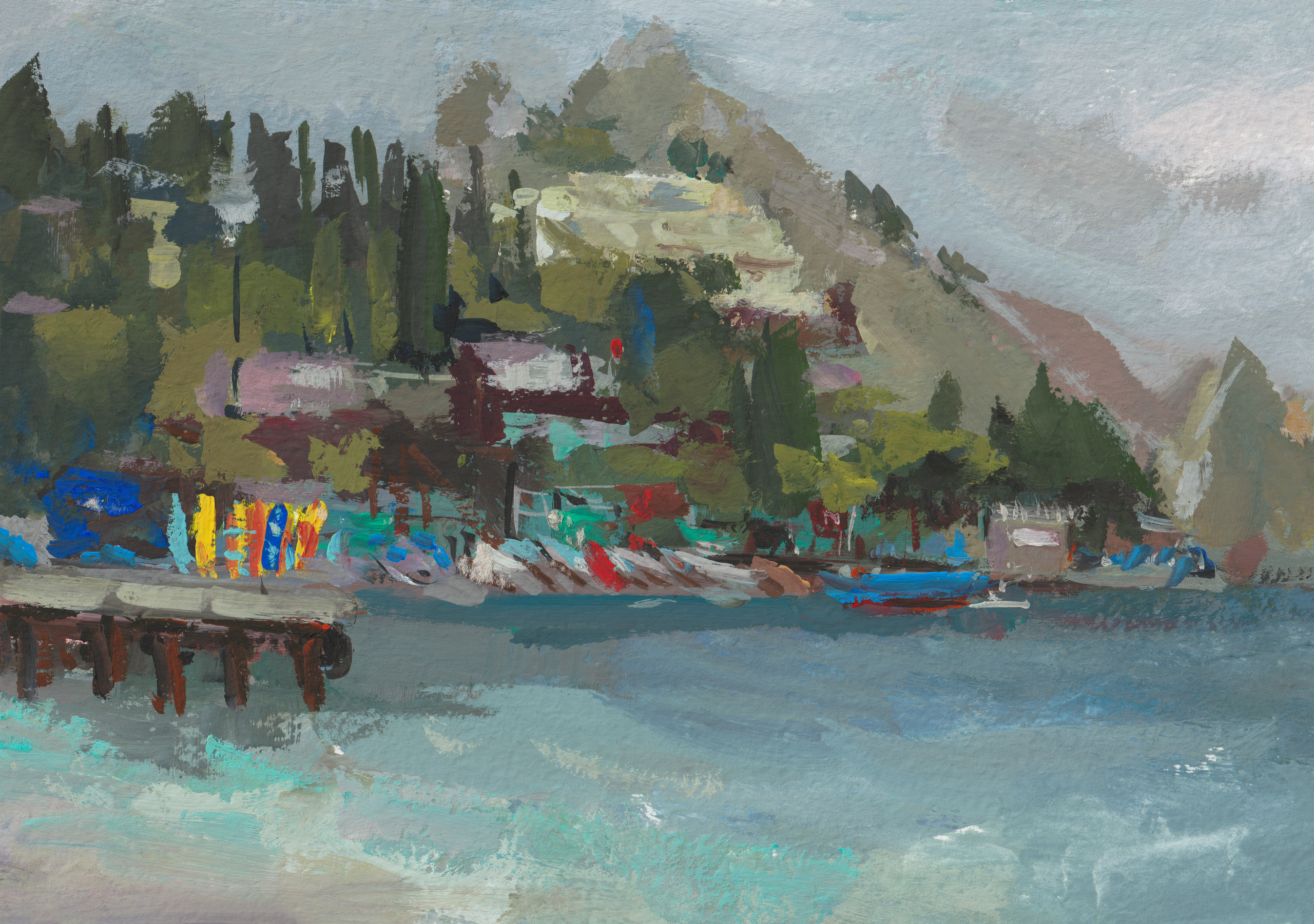 "Пасмурный Гурзуф.Этюд" бумага, гуашь 15х21см, 2023г