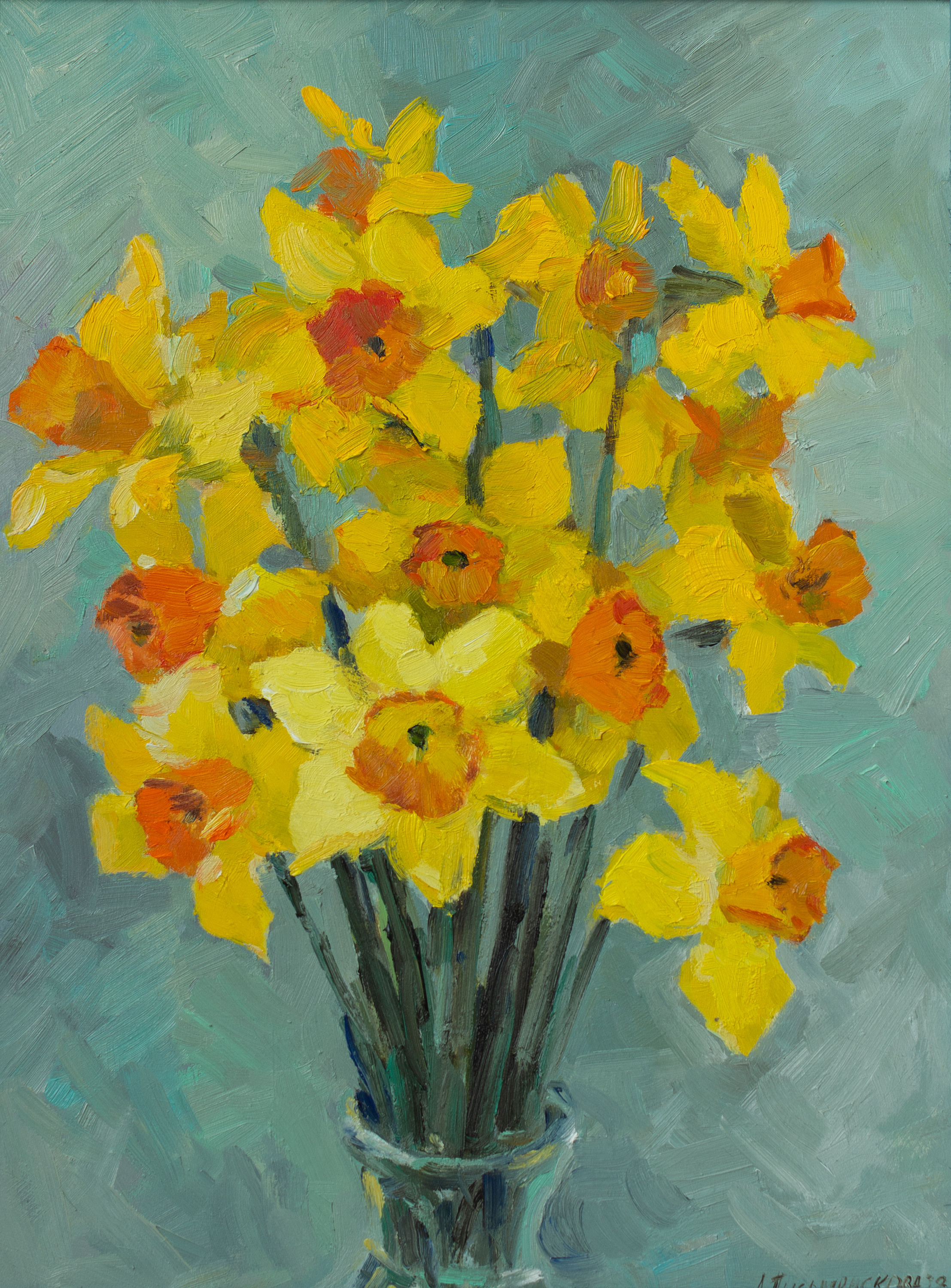 "Желтые нарциссы" оргалит, масло 40х30см, 2023г