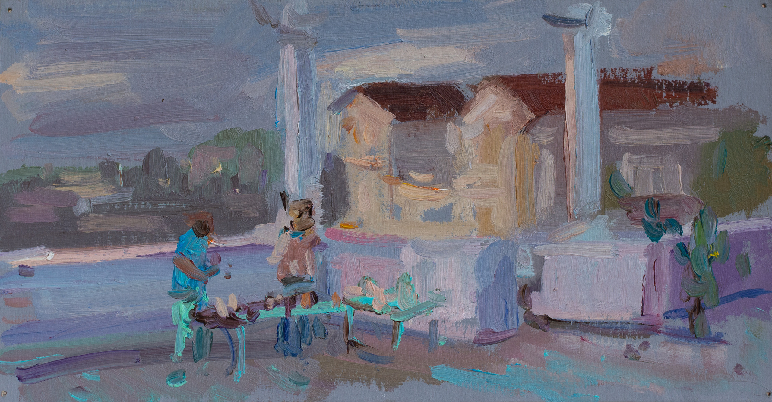 "Розовый вечер.Этюд" картон, масло 12.5х24.5см, 2023г